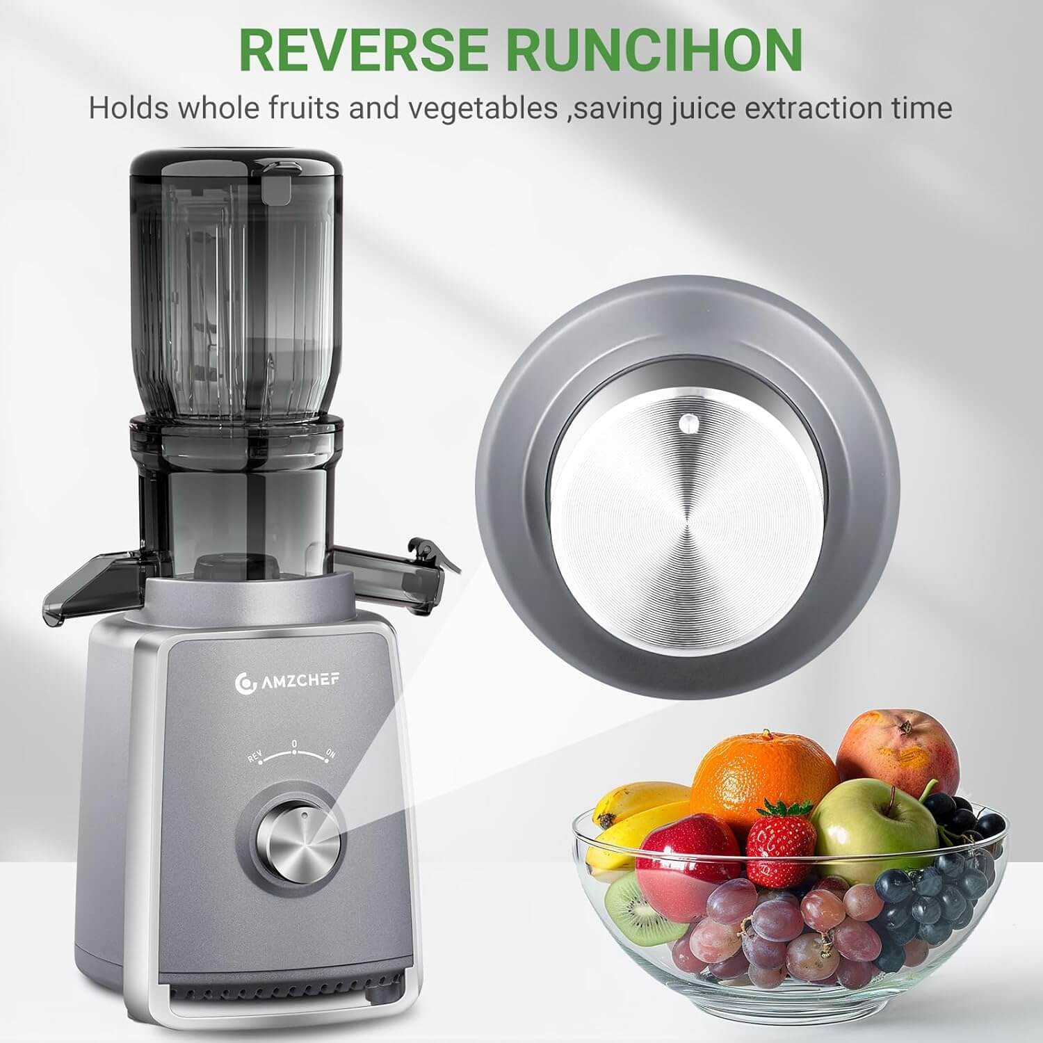 AMZCHEF Cold Press Juicer Machines 4.5-inch Wide Feeding Chute