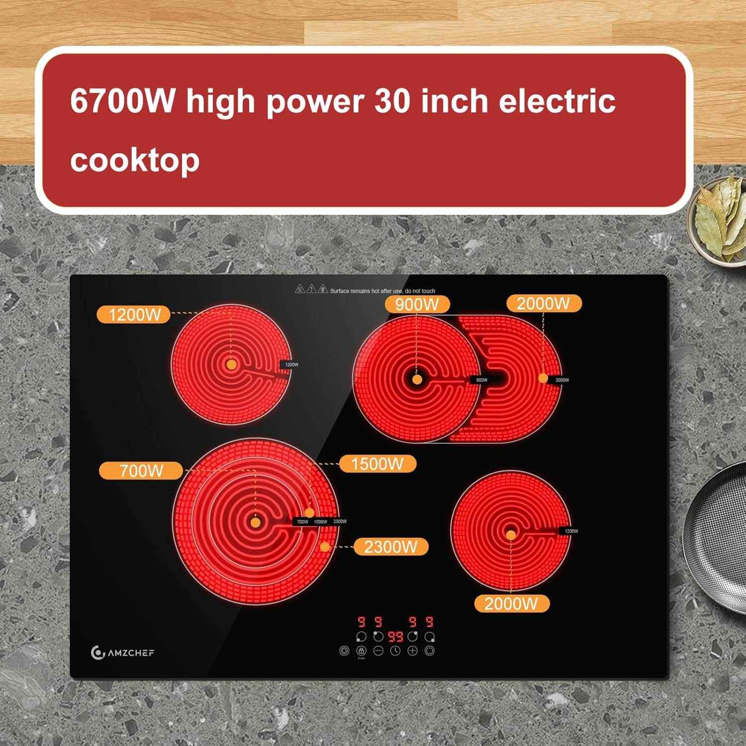 AMZCHEF Induction Range 30 Inch Built-in Countertop with 4 Burners 6700W