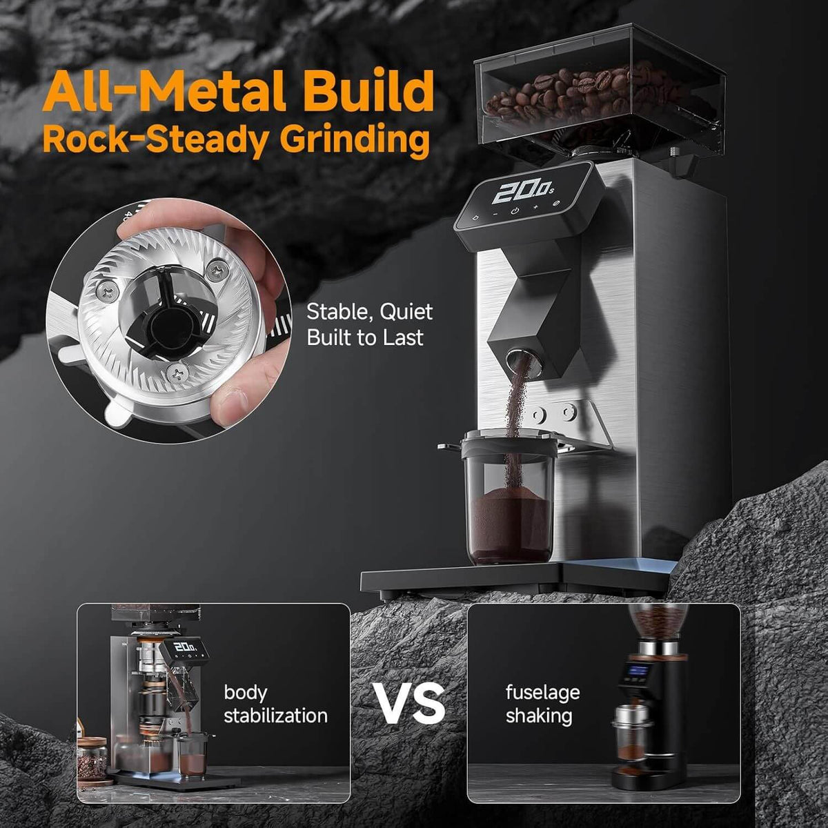 AMZCHEF Coffee Grinder with All-Metal Chamber