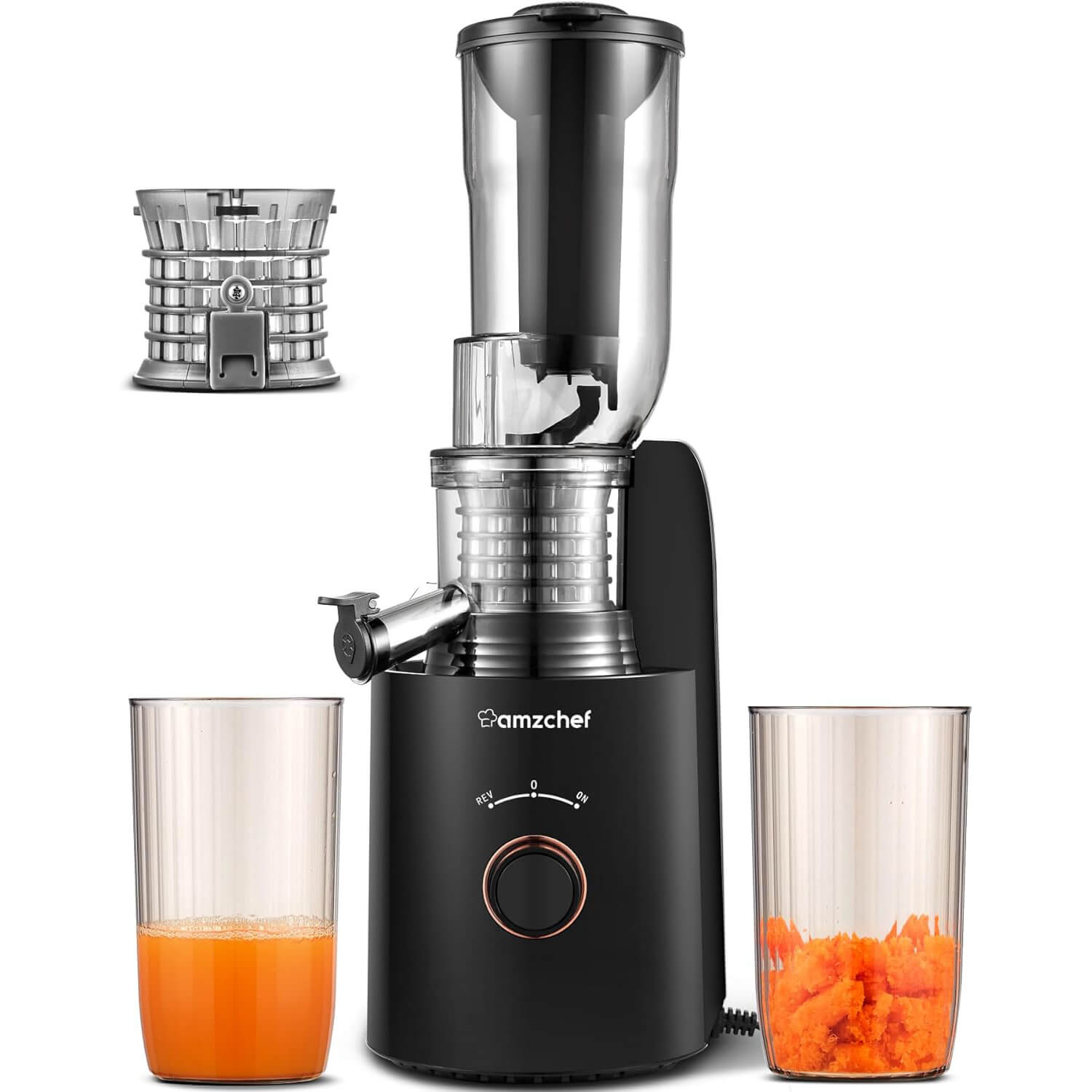 AMZCHEF Compact Slow Masticating Juicer 3" Wide Chute Black