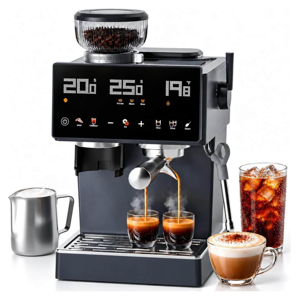 AMZCHEF Espresso Machine with Built-in Grinder