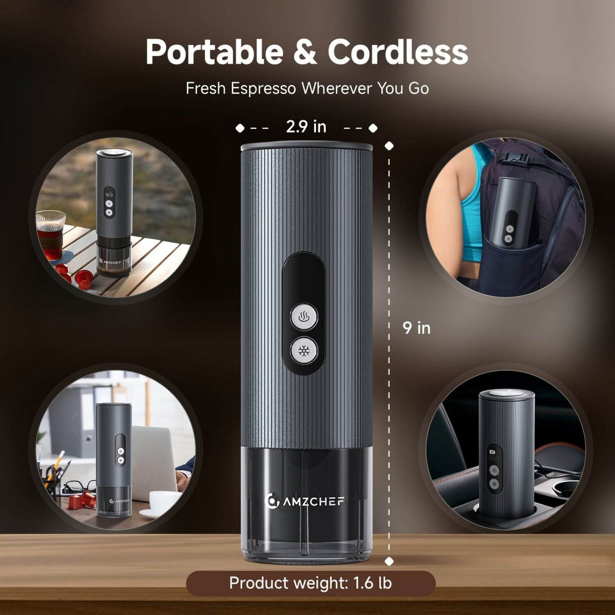 AMZCHEF Rechargeable Travel Coffee Maker