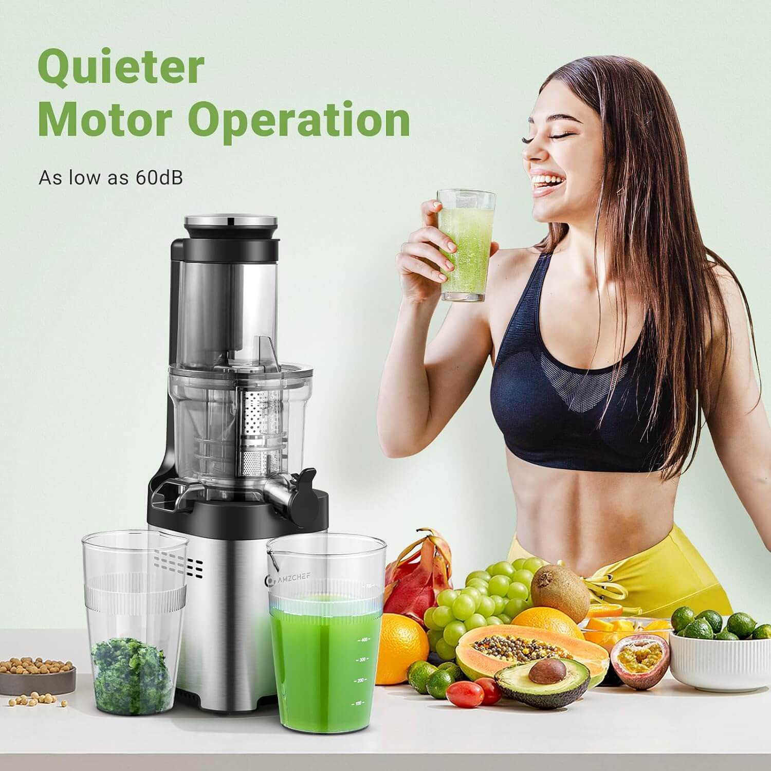 Amzchf Juicer Machine with Large Feed Chute 3.1" for Whole Fruits