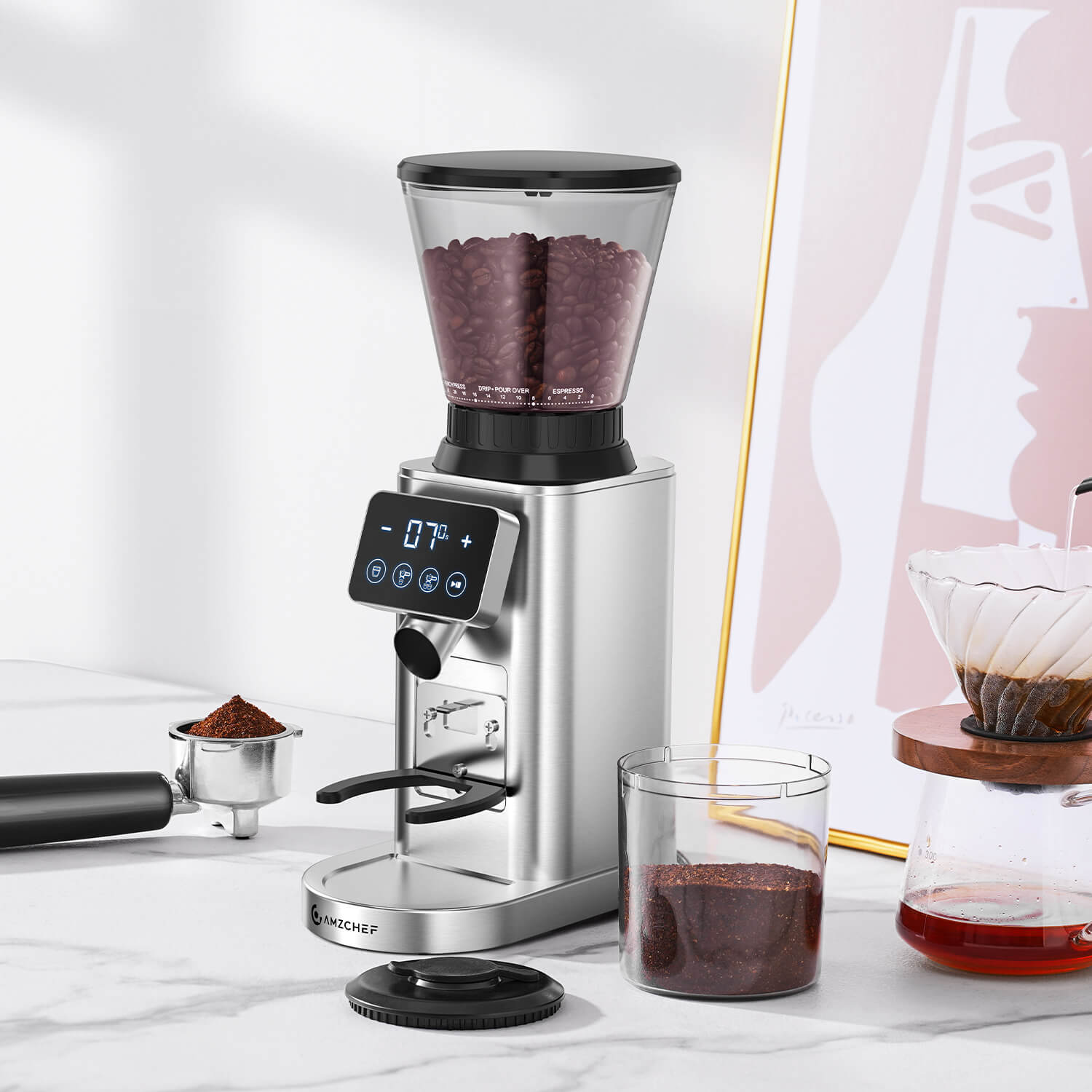AMZCHEF Coffee Grinder with Removable Funnel Base