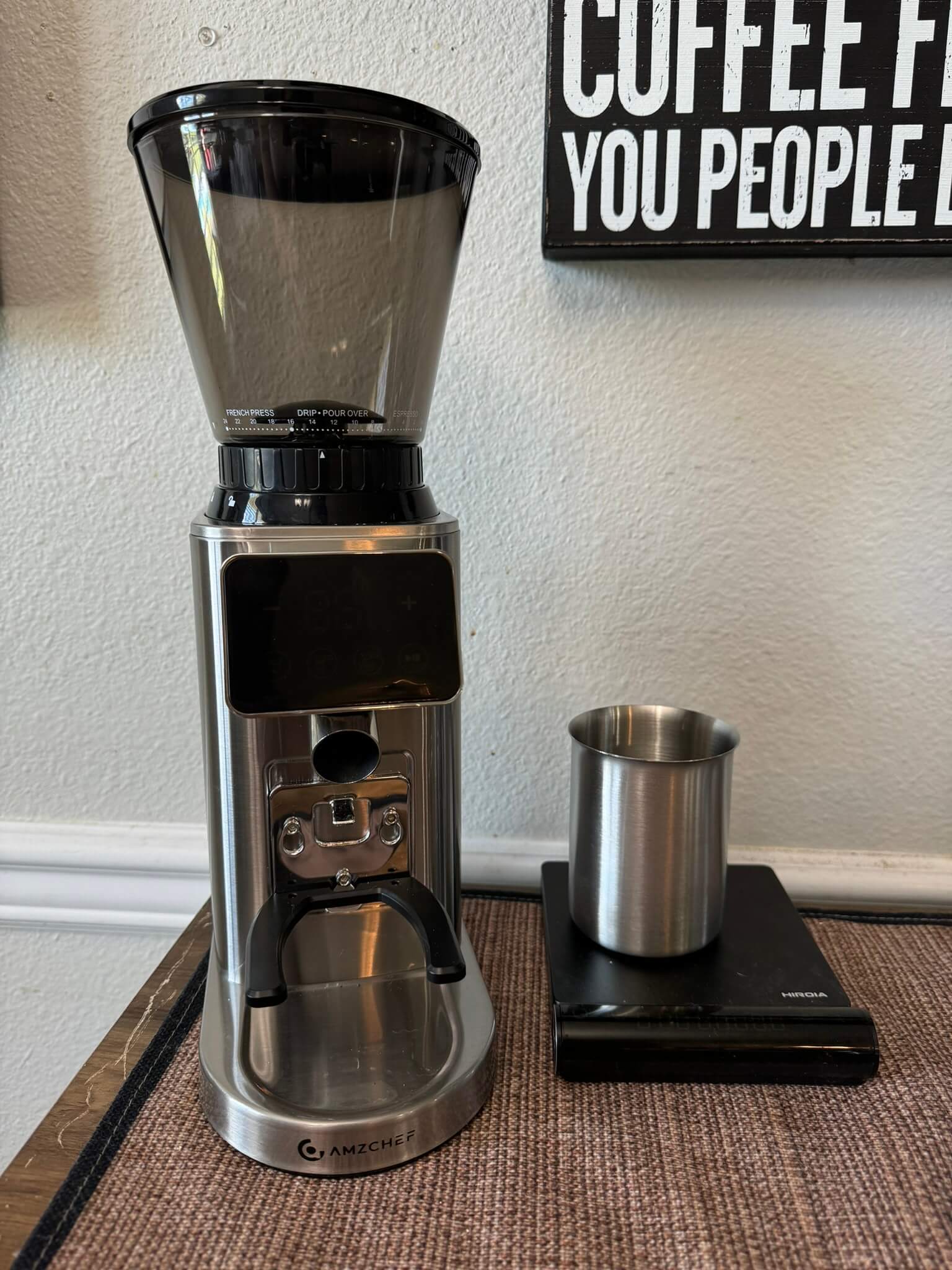 AMZCHEF Coffee Grinder with Removable Funnel Base