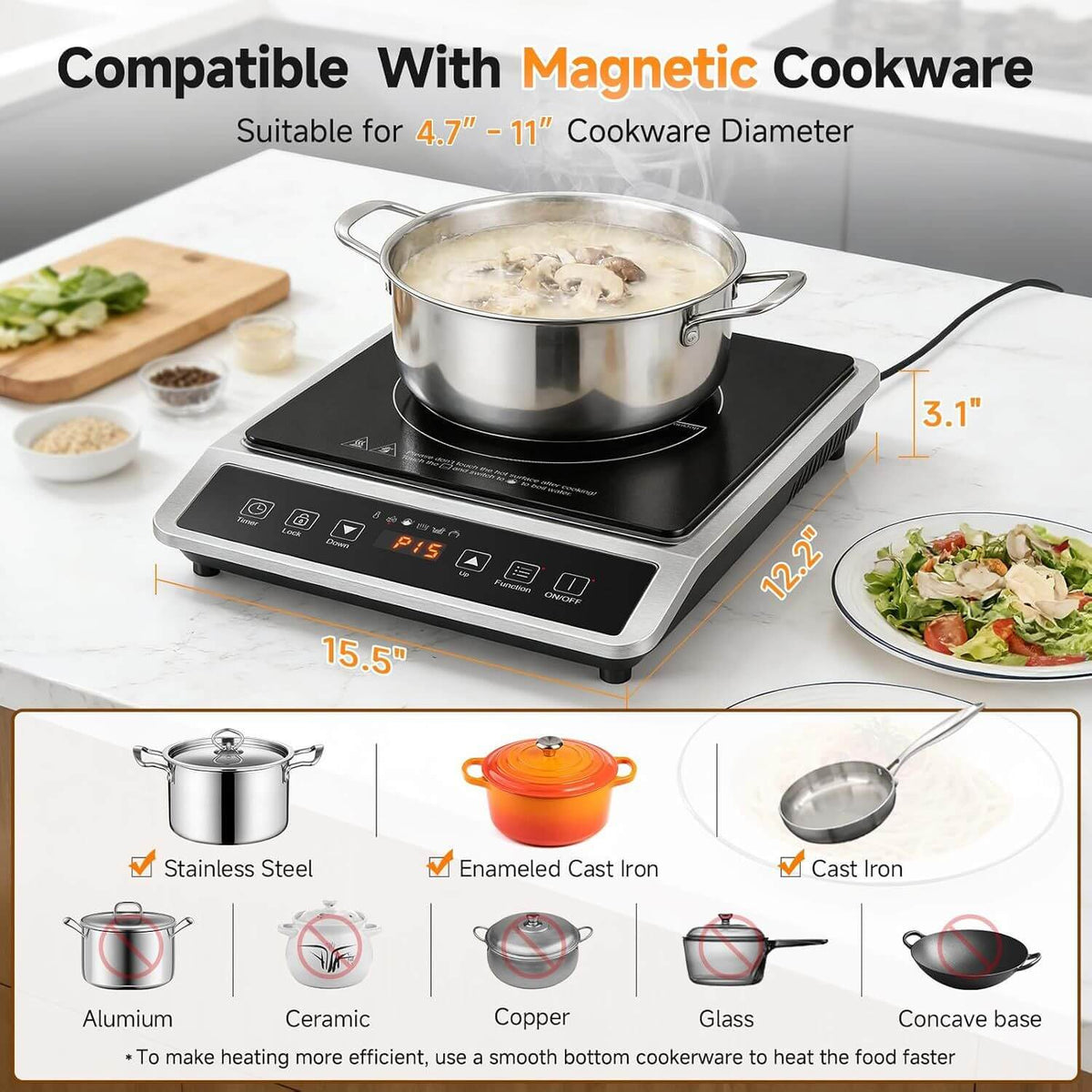 AMZCHEF Induction Cooktop with 8 Inch Coil