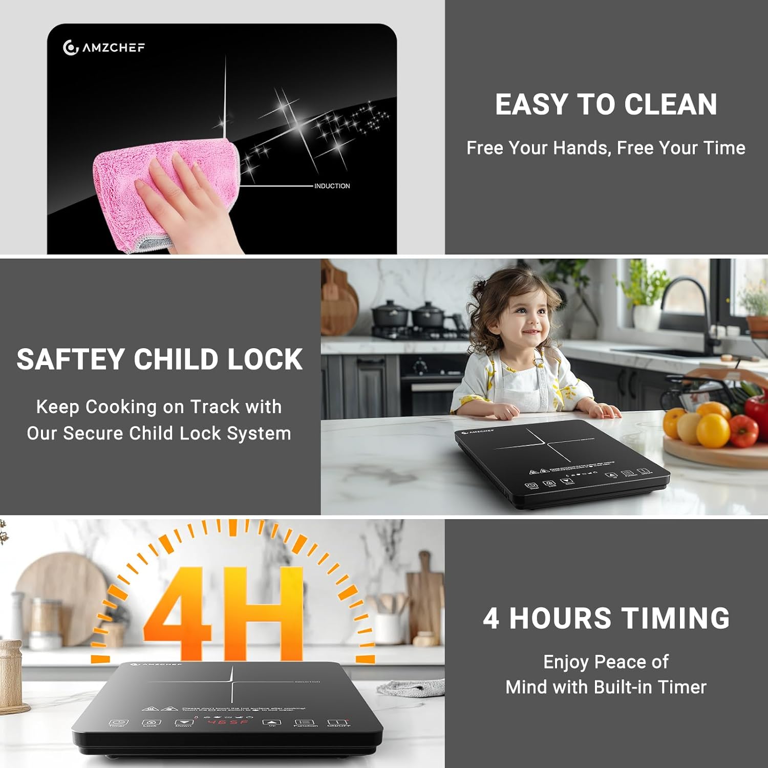 AMZCHEF 1800W Portable Induction Cooktop with Timer