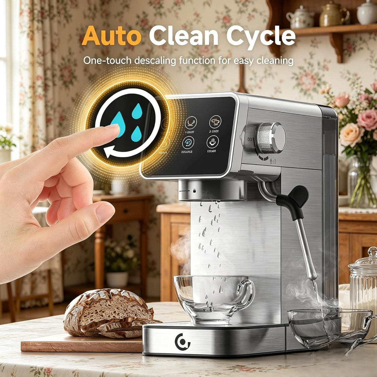 AMZCHEF 20 Bar Espresso Machine Self Cleaning LCD