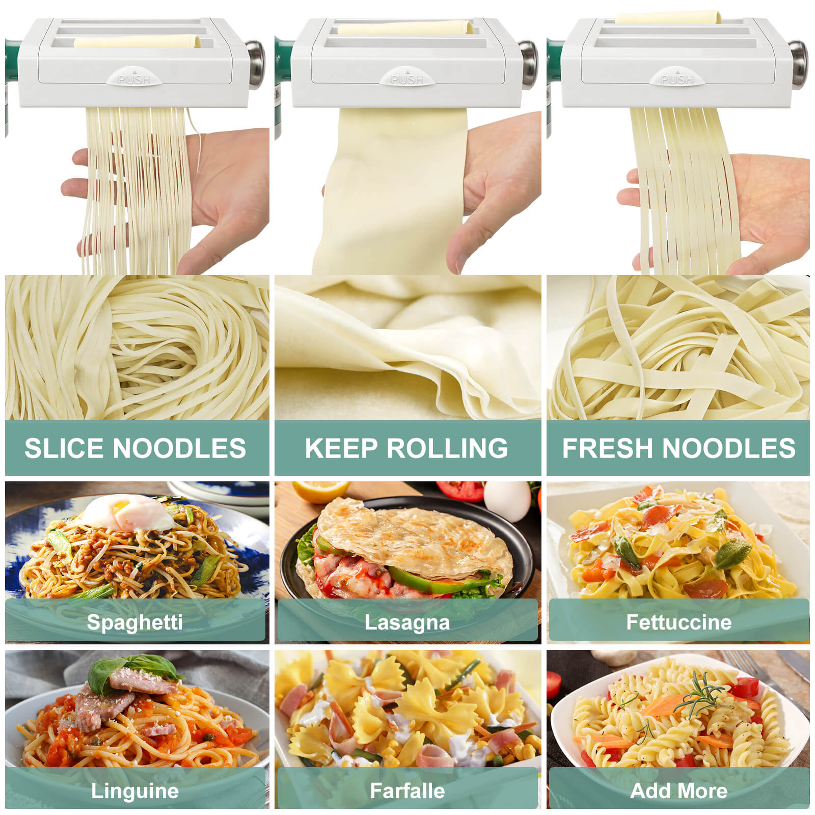 Amzchef 3-in-1 Pasta Maker Attachments Set for Kitchenaid Mixers