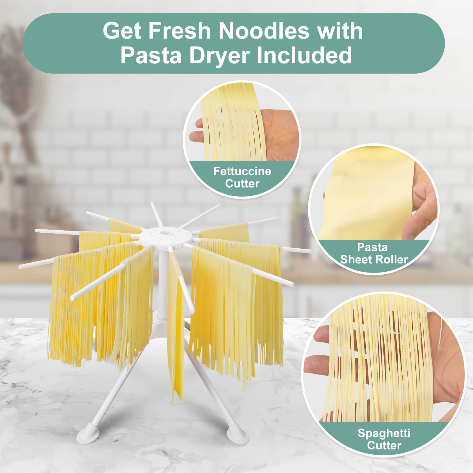Amzchef 3-in-1 Pasta Maker Attachments Set for Kitchenaid Mixers