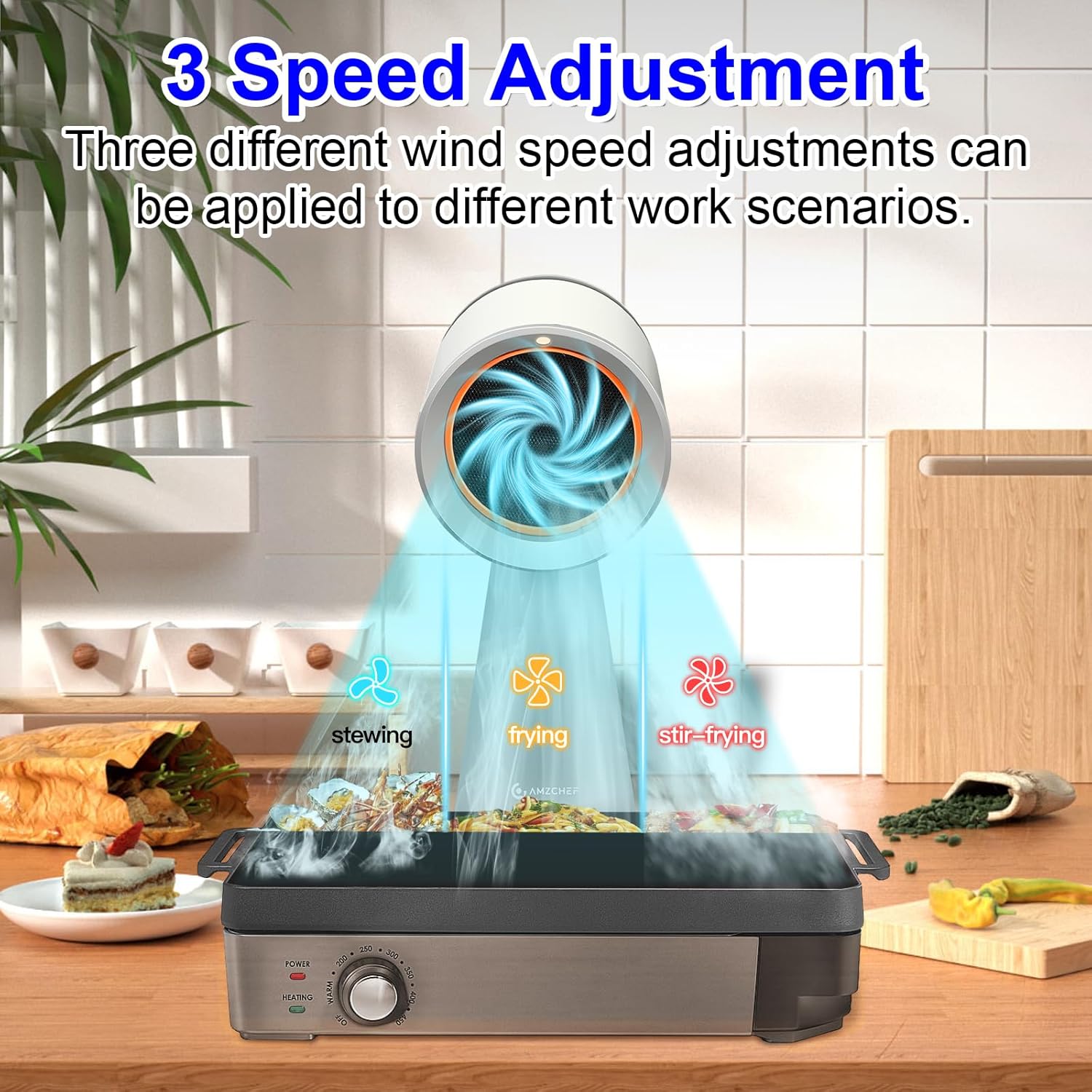 AMZCHEF Mini Portable Range Hood with 3 Speed Adjustment-White Color