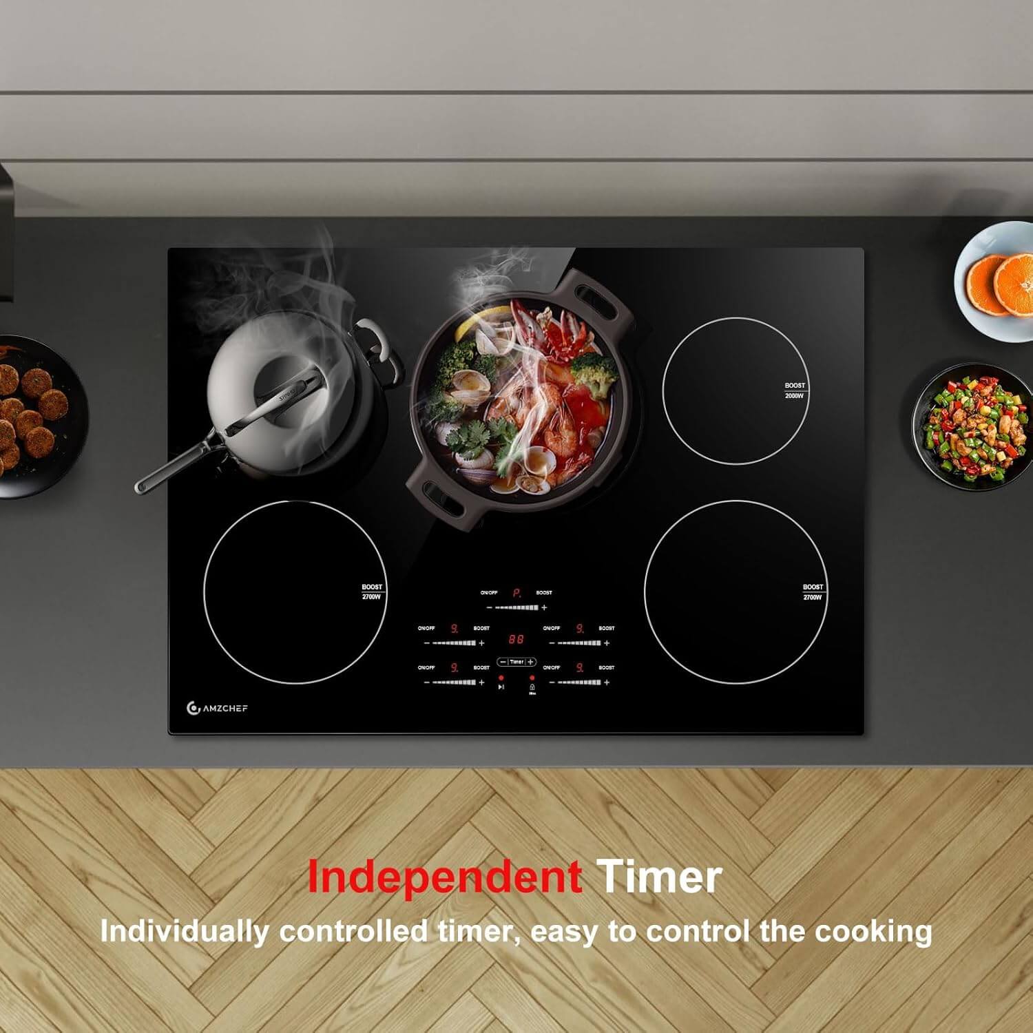 AMZCHEF Induction Cooktop with 5 BOOST Burners 30 Inch 10600W