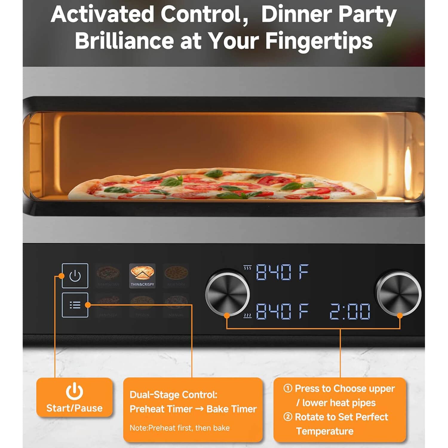 AMZCHEF Pizza Oven Heats up to 840°F Makes 12 Inch Pizzas