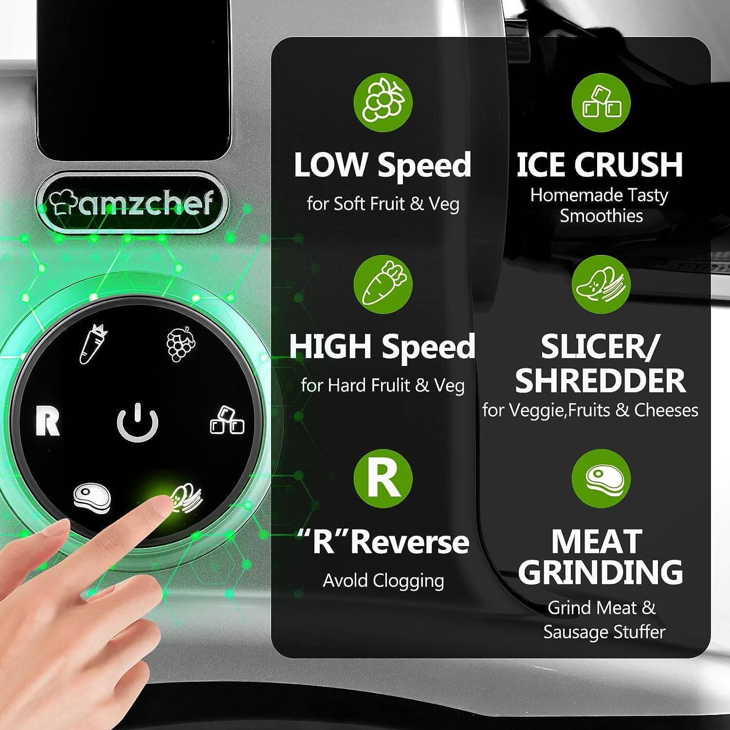 AMZCHEF Slow Juicer Machines 5 in 1 Slow Masticating Juicer with Accessories