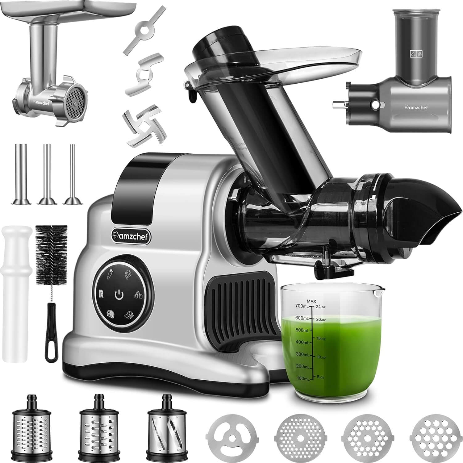 AMZCHEF Slow Juicer Machines 5 in 1 Slow Masticating Juicer with Accessories