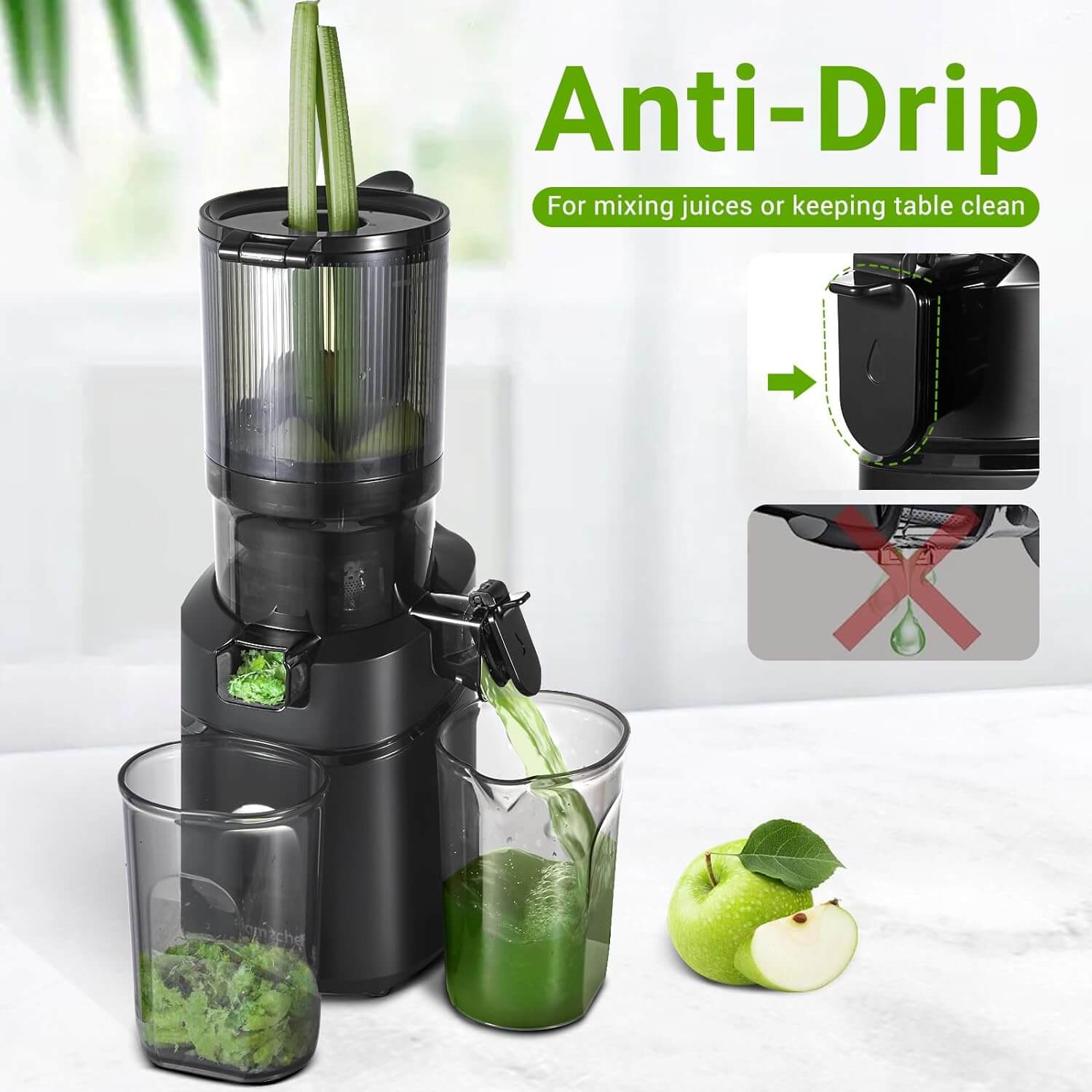 AMZCHEF Masticating Juicer 5.8-Inch Self-Feeding Black
