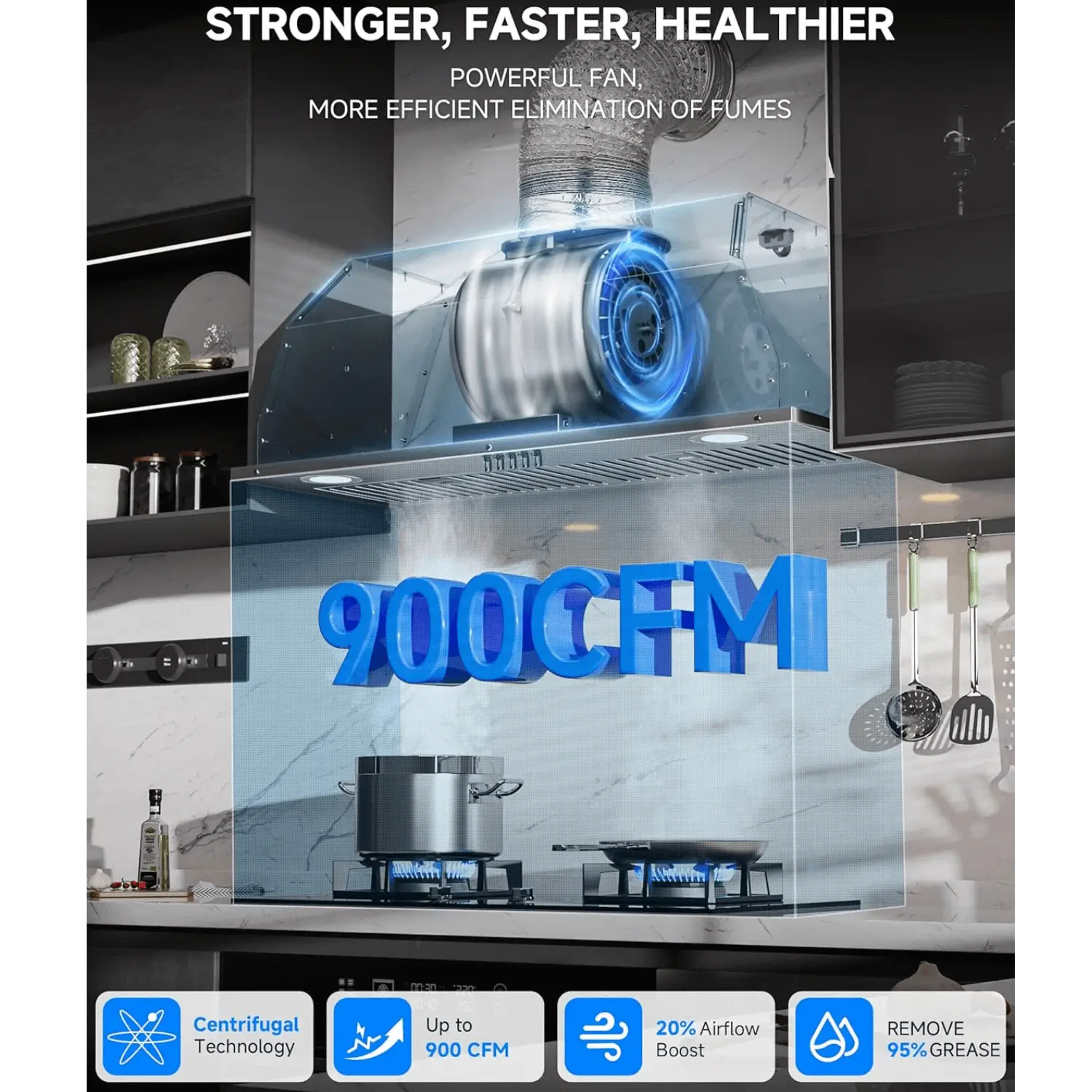 AMZCHEF Range Hood with 3-Speed Stainless Steel