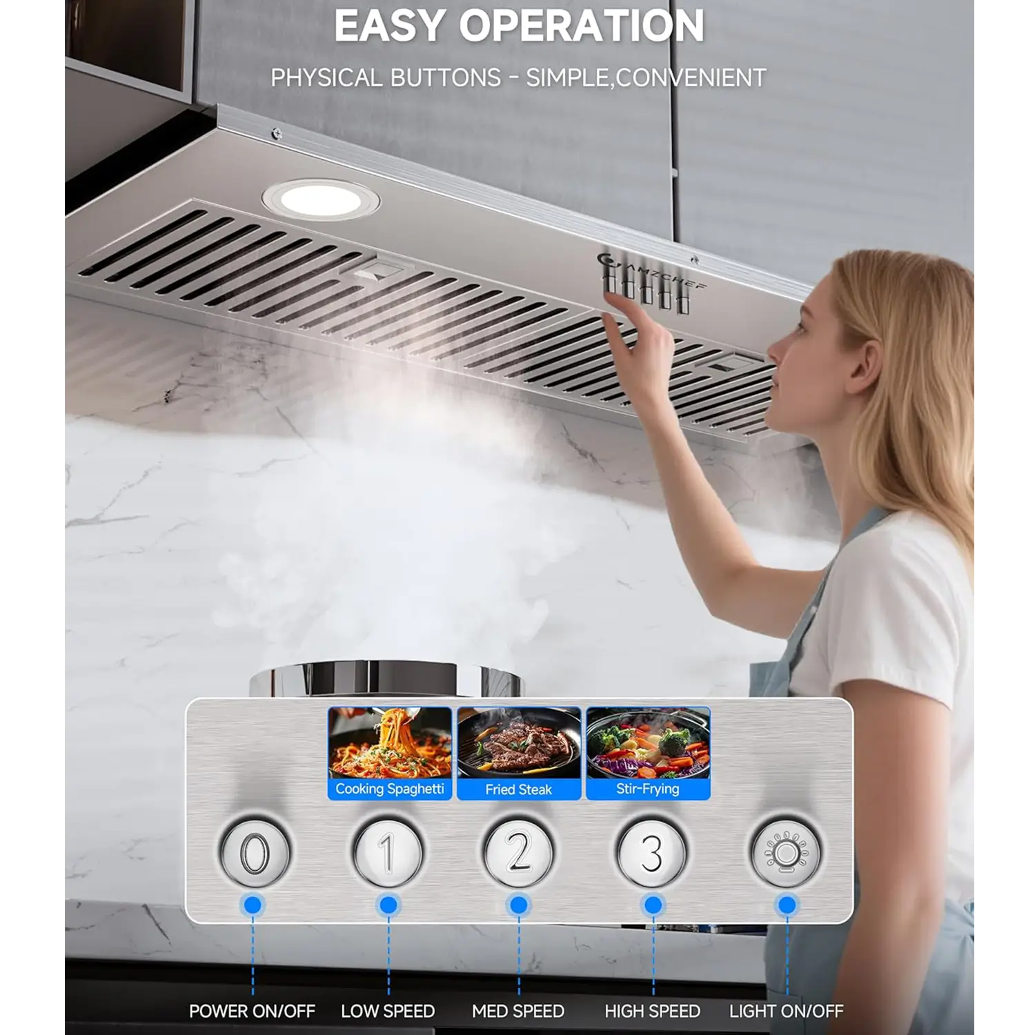 AMZCHEF Range Hood with 3-Speed Stainless Steel