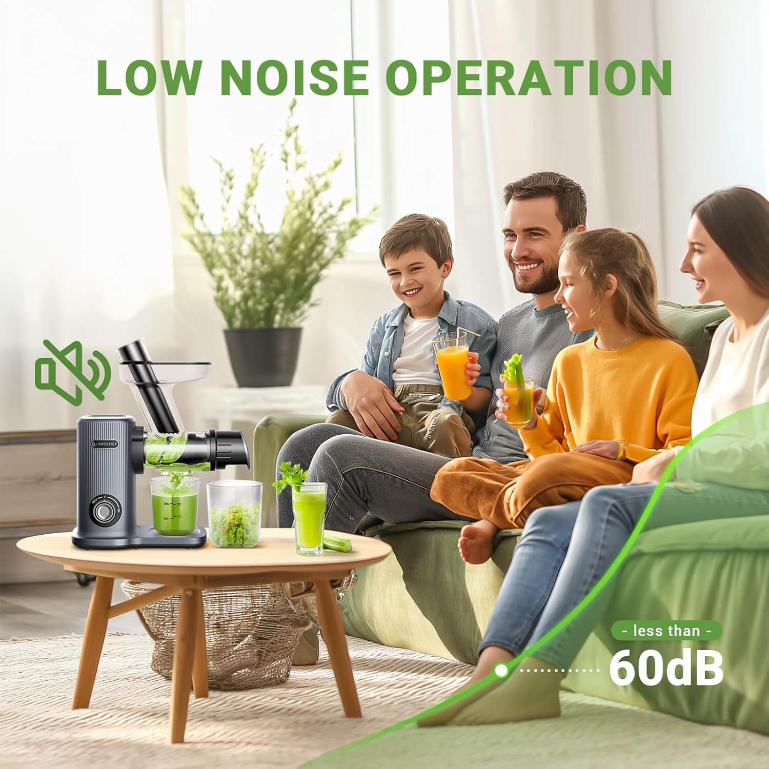 AMZCHEF 50mm Large Feed Chute Small Compact Slow Juicer