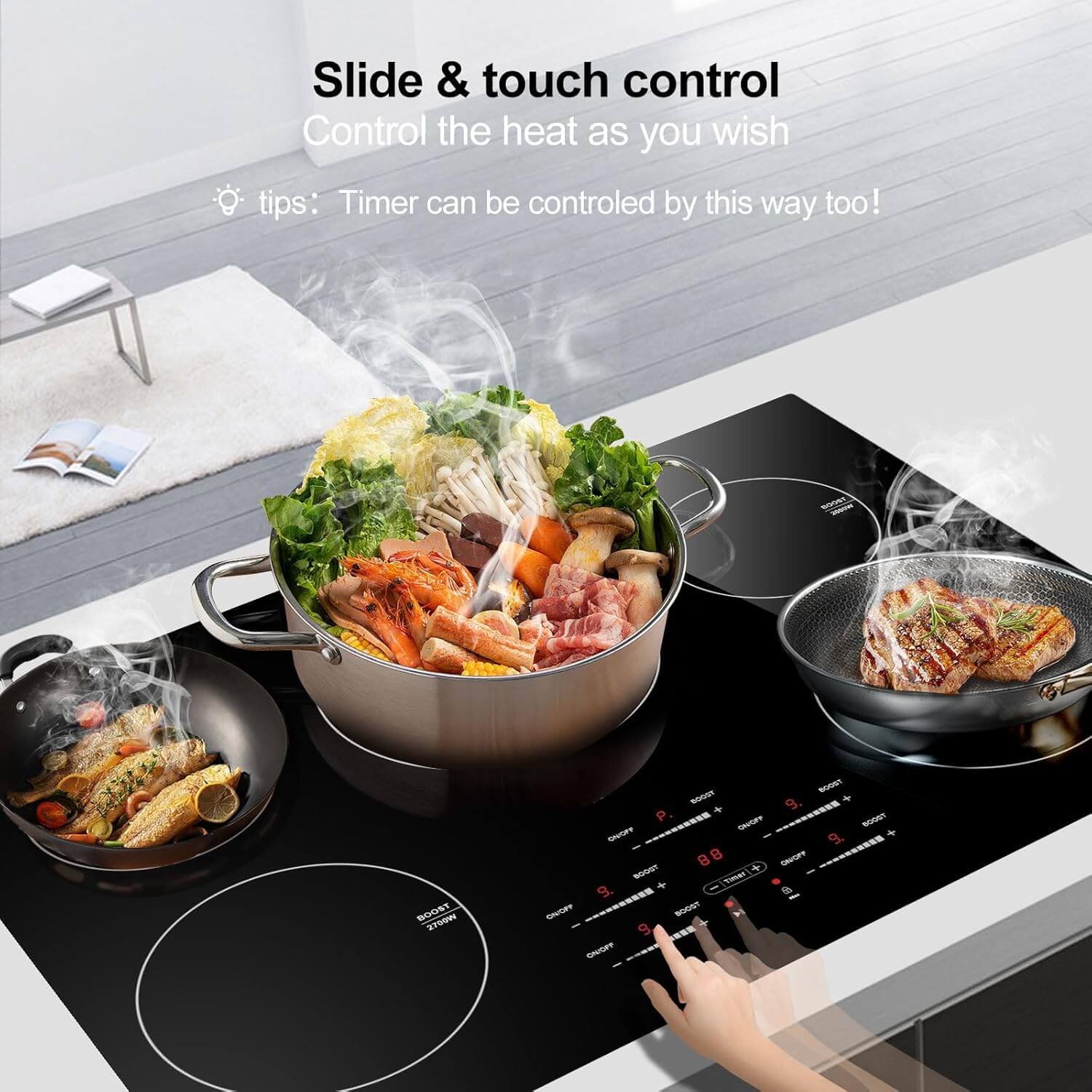 AMZCHEF Induction Cooktop with 5 BOOST Burners 30 Inch 10600W