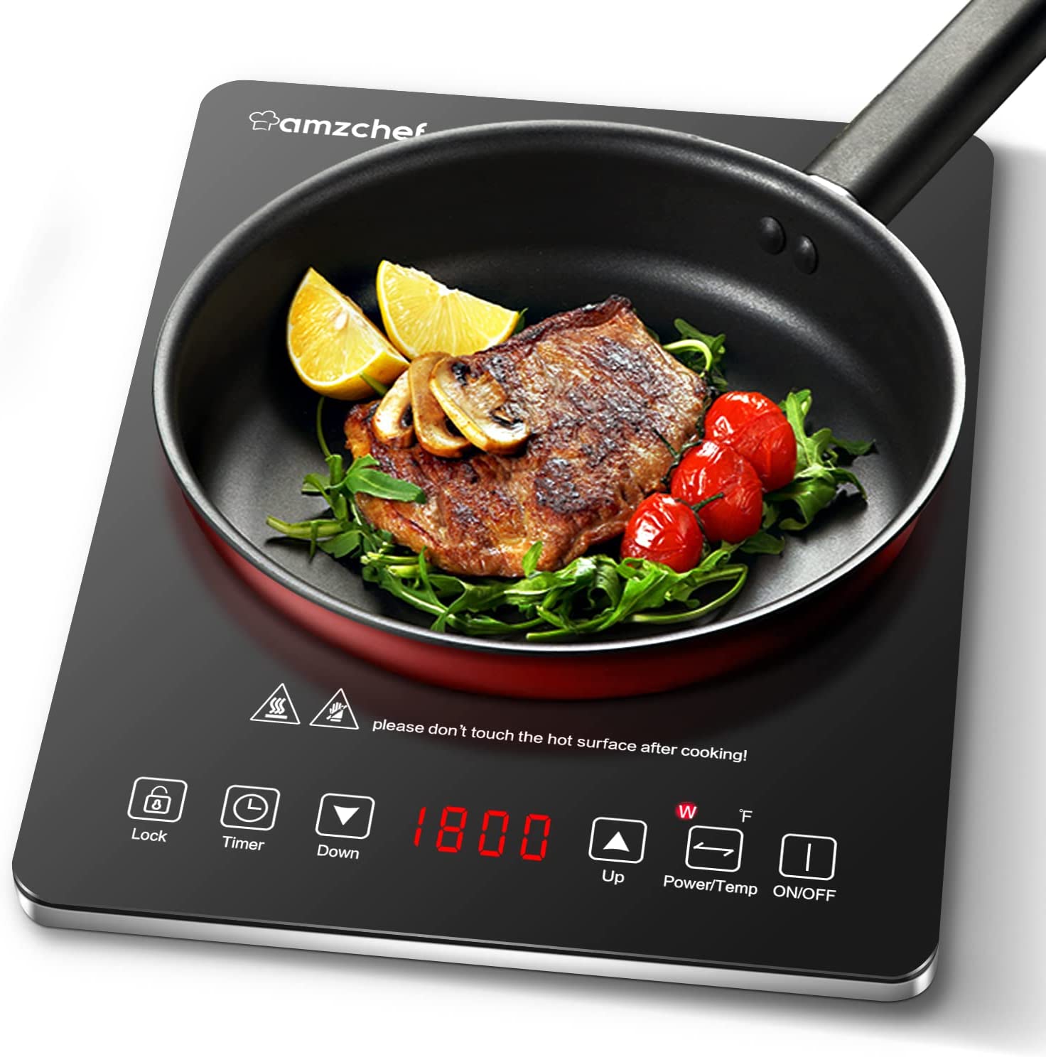 Portable Single Induction Cooktop Countertop Burner Hot Plate with Fast  Heating Mode,10 Temperature With Bonus Pan, Black 