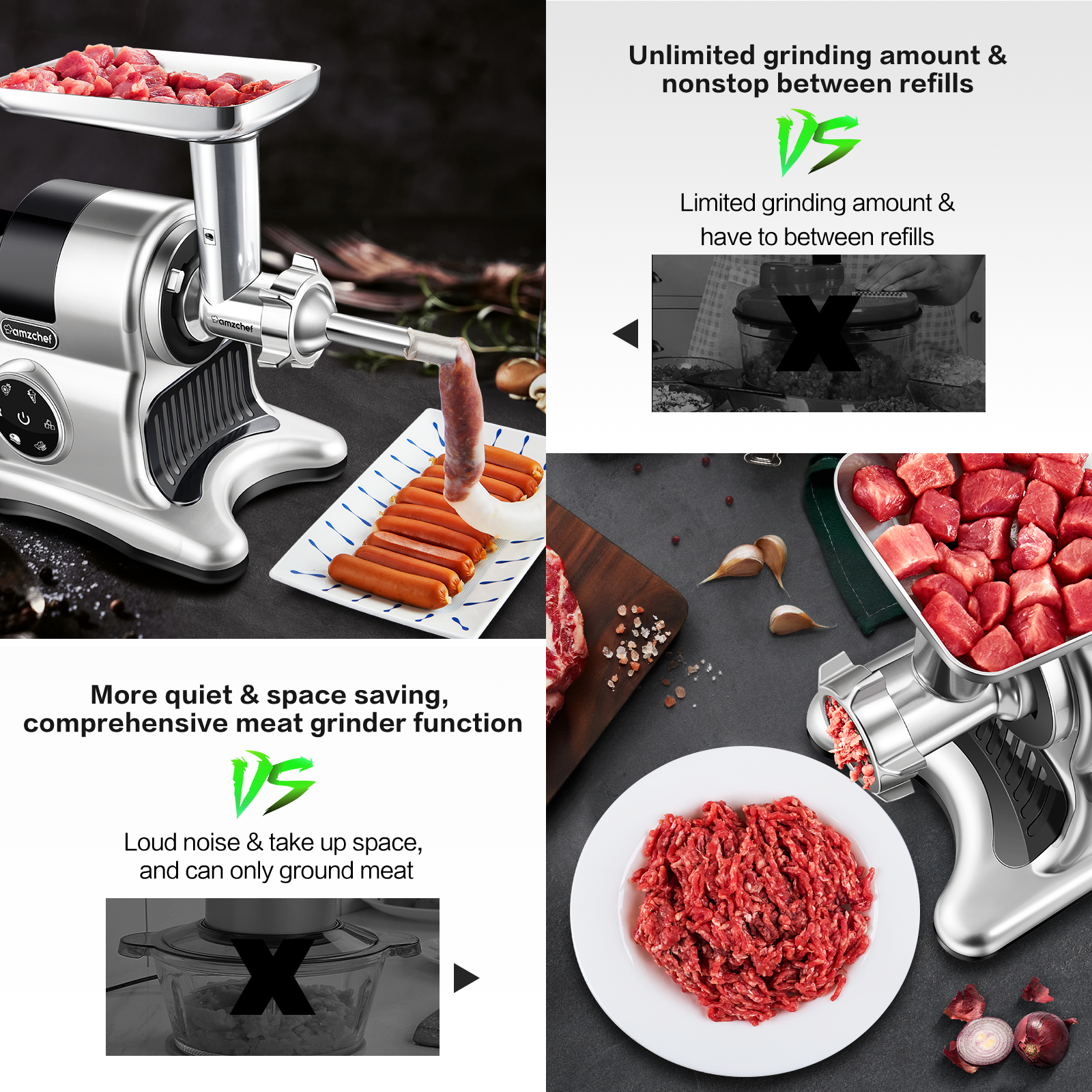 AMZCHEF 5-in-1 Multifunctional Professional Masticating Juicer,white,with Meat Grinder & Slicer shredder & Ice Crusher Attachments
