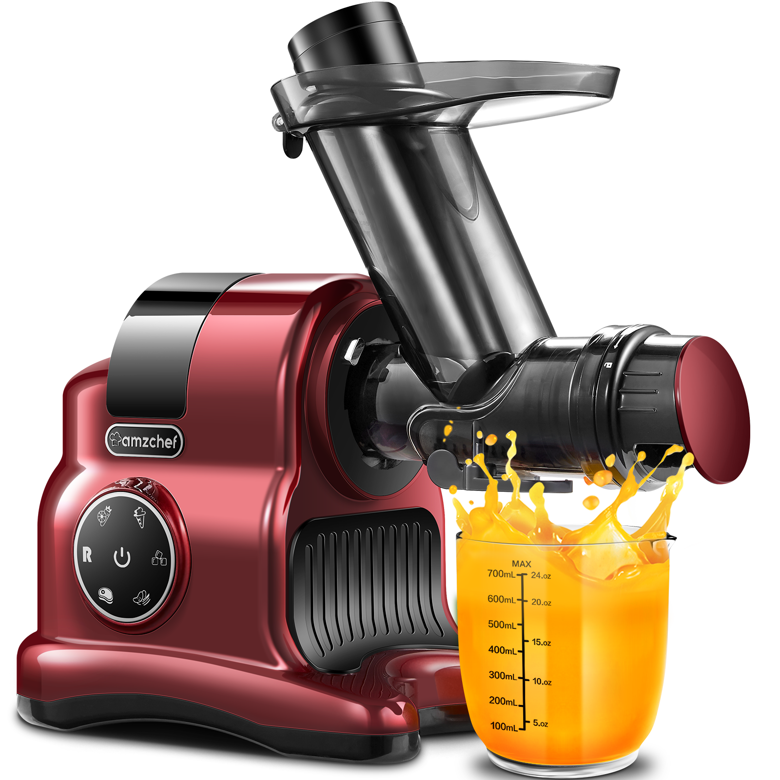 AMZCHEF 5-in-1 Multifunctional Professional Masticating Juicer,red,with Meat Grinder & Slicer shredder & Ice Crusher Attachments