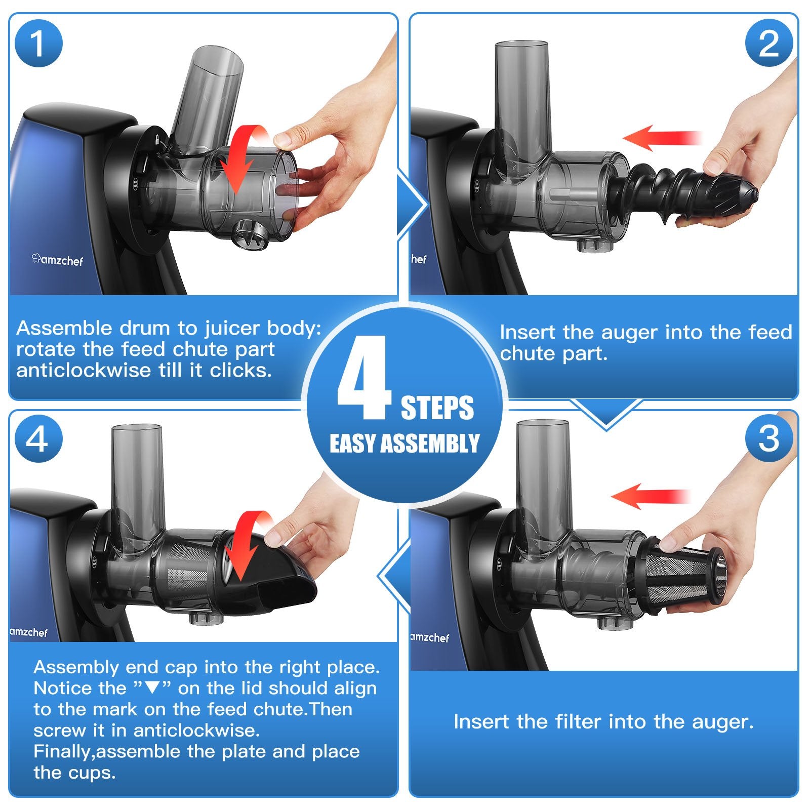 AMZCHEF Slow Juicer JS3005 Blue