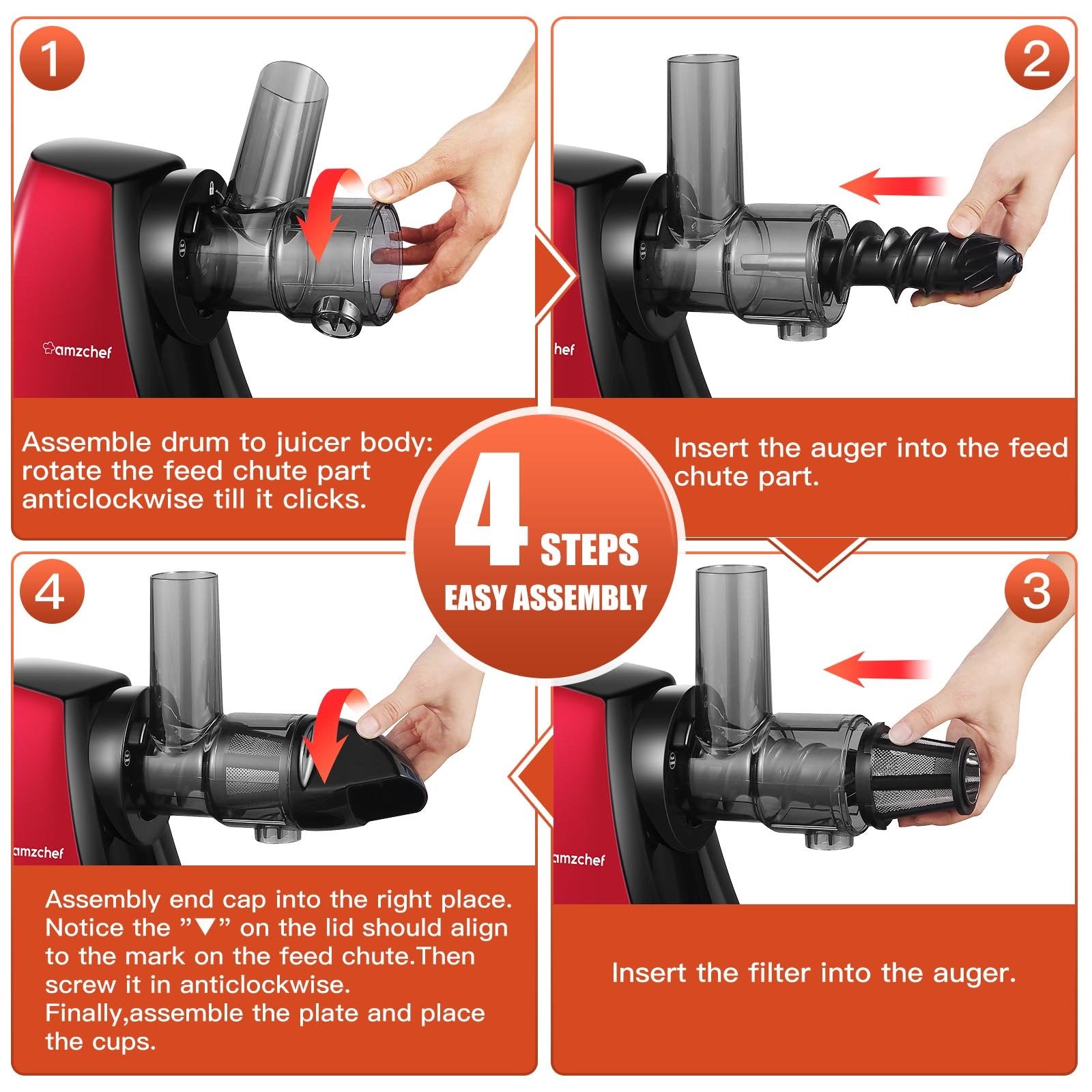 AMZCHEF Slow Juicer JS3005 Red