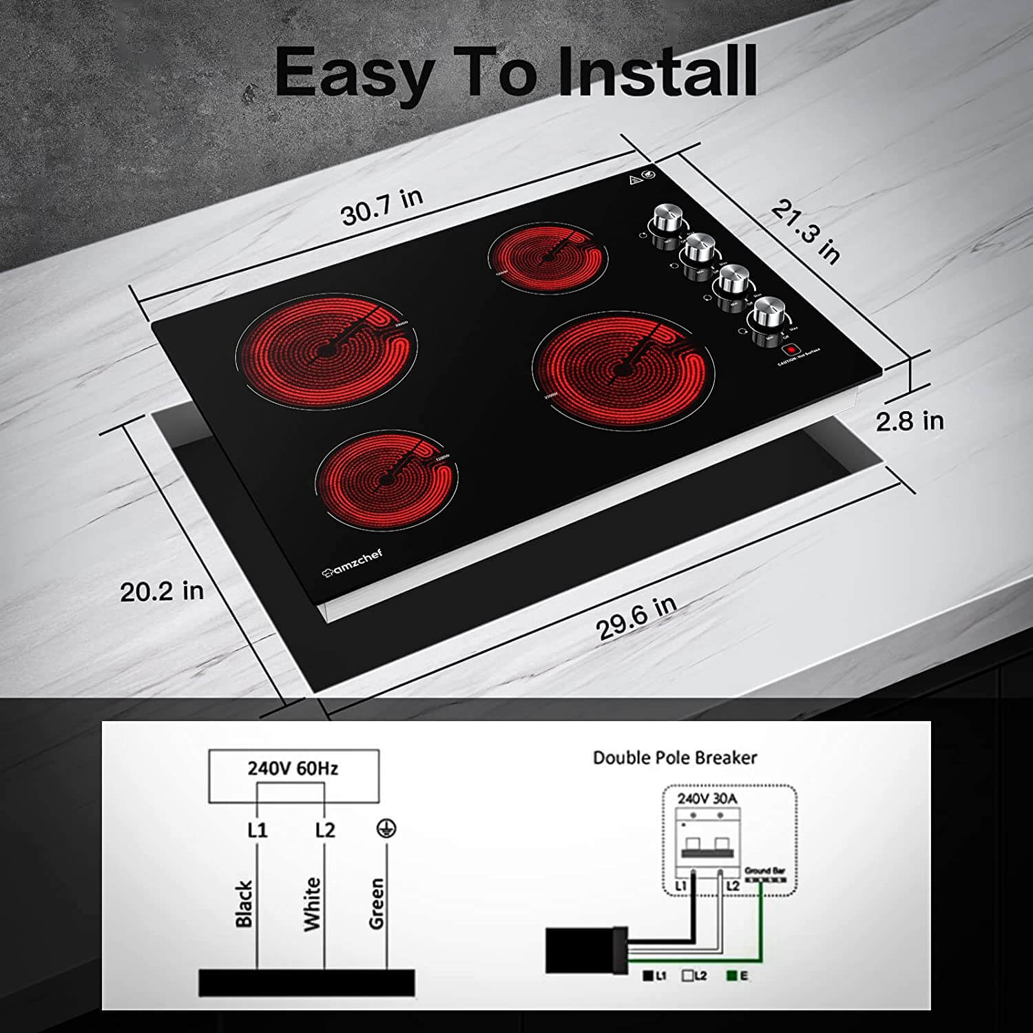 AMZCHEF Electric Cooktop 30inch Built-in Electric Burner YL-EC4-307007