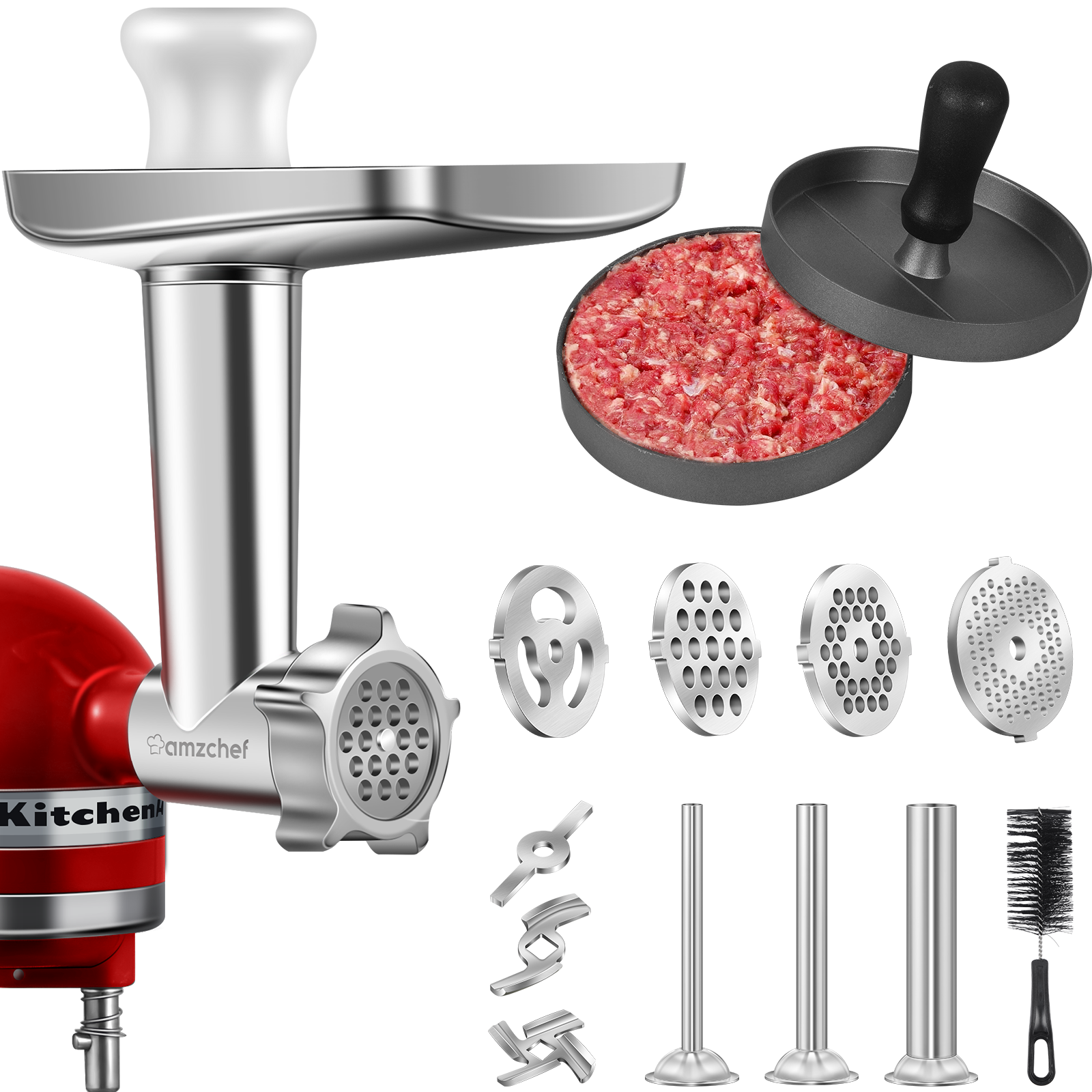 Metal Food Grinder Attachment for KitchenAid Stand Mixers HOZODO Meat  Grinder, Sausage Stuffer, Great Attachment for KitchenAid Mixers, Including  3