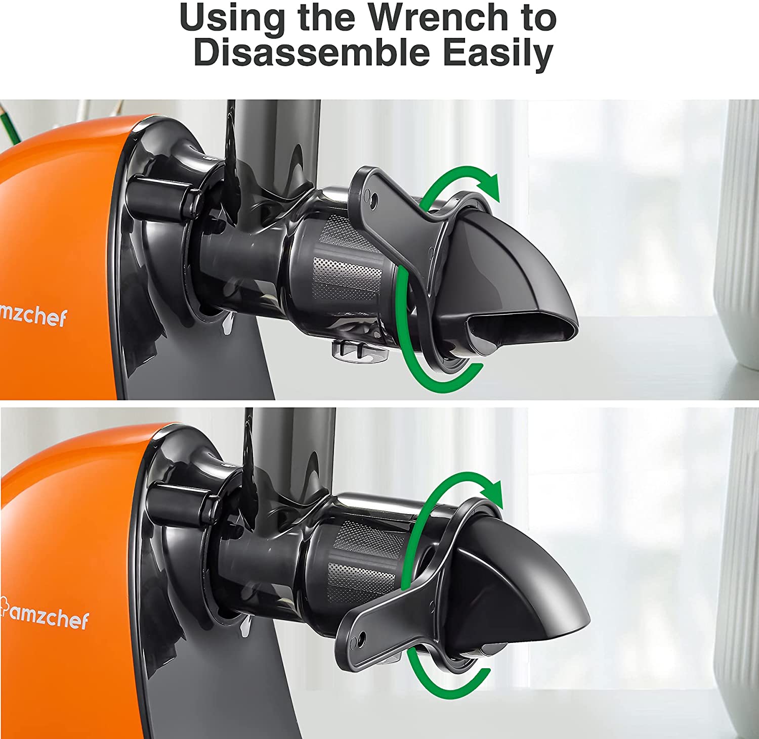 amzchef Cold Press Juicer, Slow Masticating Juicer Machines with Reverse Function Anti-Clogging, Quiet Motor Slow Juicer Extractor with Brush, Fruit Juicer with Plastic Wrench, for High Nutrient Fruit & Vegetable Juice