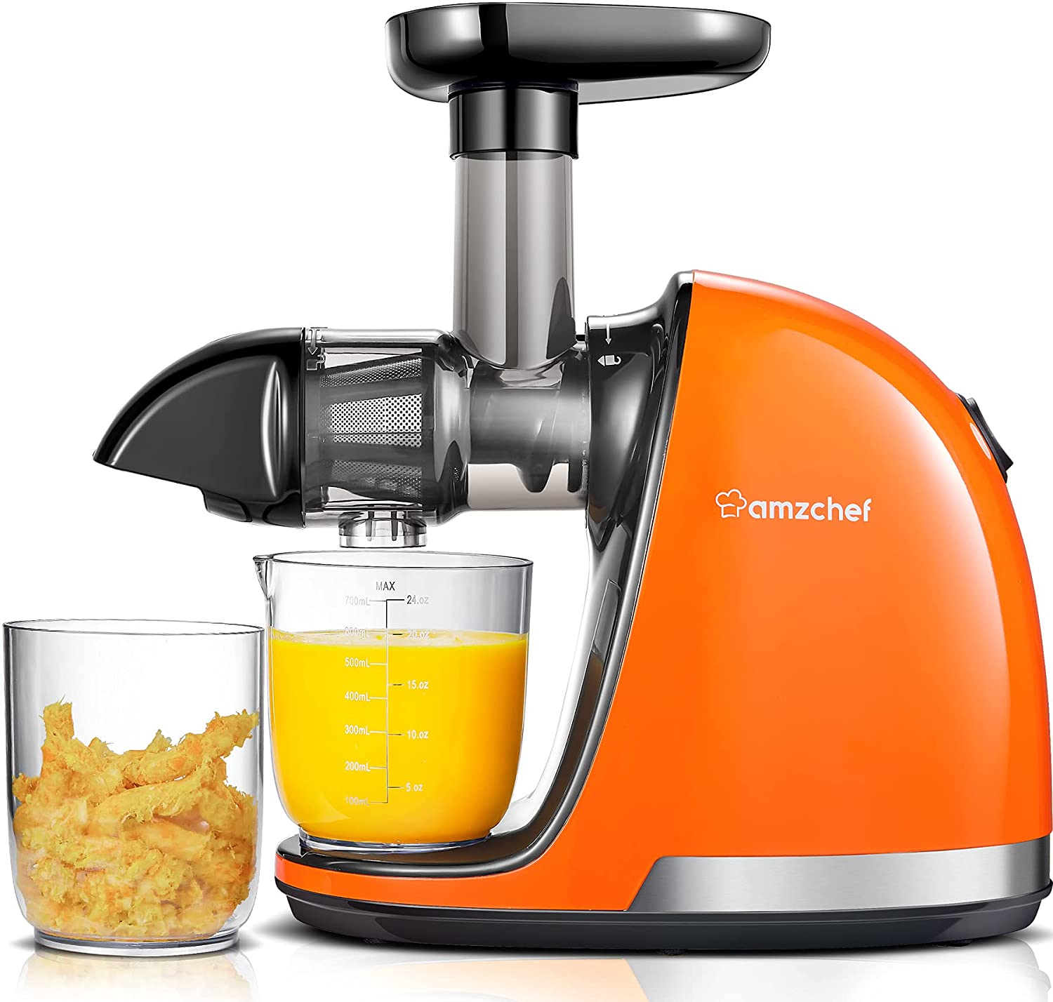 amzchef Cold Press Juicer, Slow Masticating Juicer Machines with Reverse Function Anti-Clogging, Quiet Motor Slow Juicer Extractor with Brush, Fruit Juicer with Plastic Wrench, for High Nutrient Fruit & Vegetable Juice