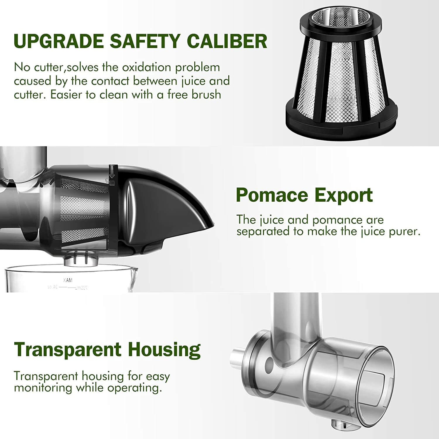 Slow Masticating Juicer AMZCHEF Cold Press Juicer Professional Machine ZM1501 Black Mini