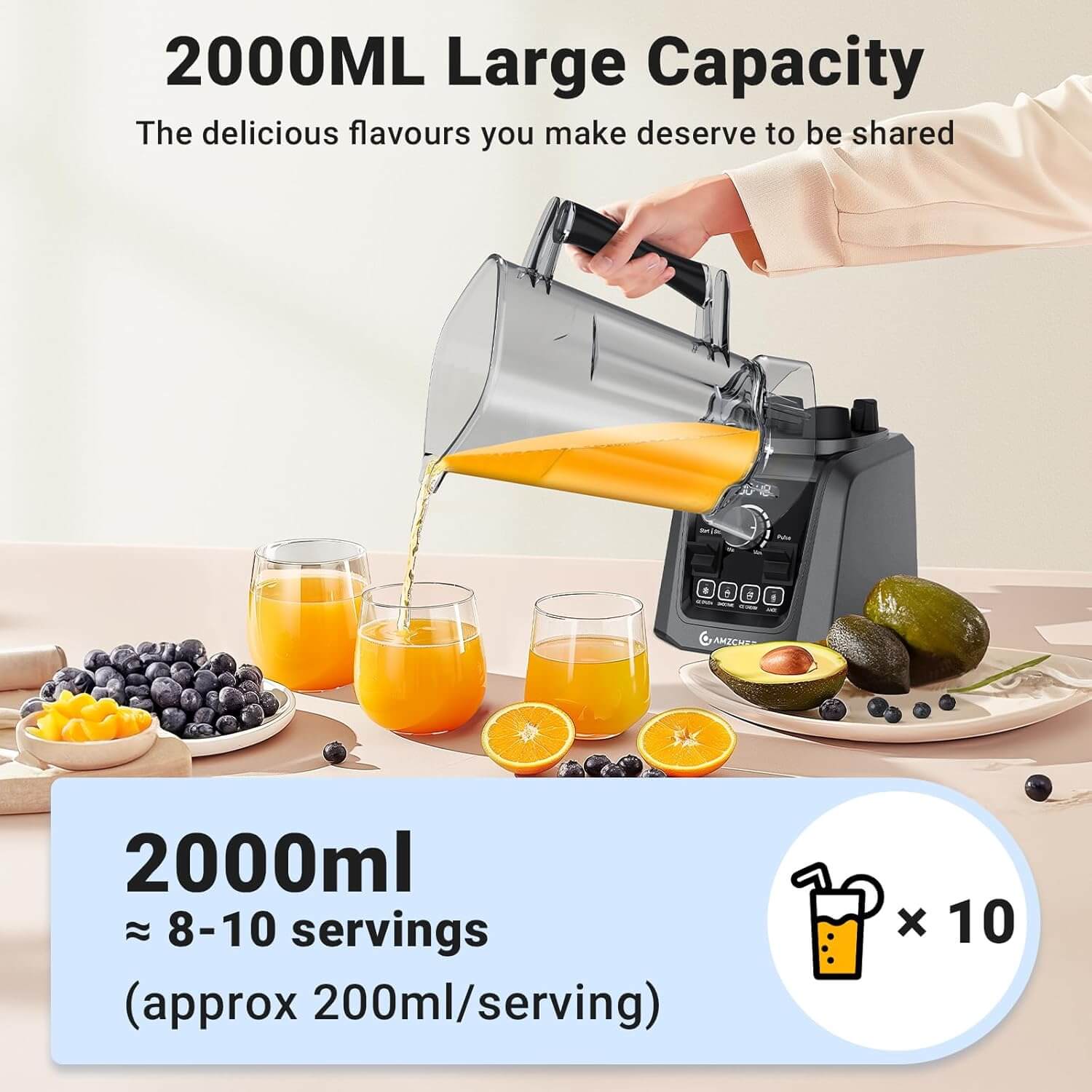 Amzchef 1200W Blenders 68 oz. Pitcher with 4 Preset Menus 