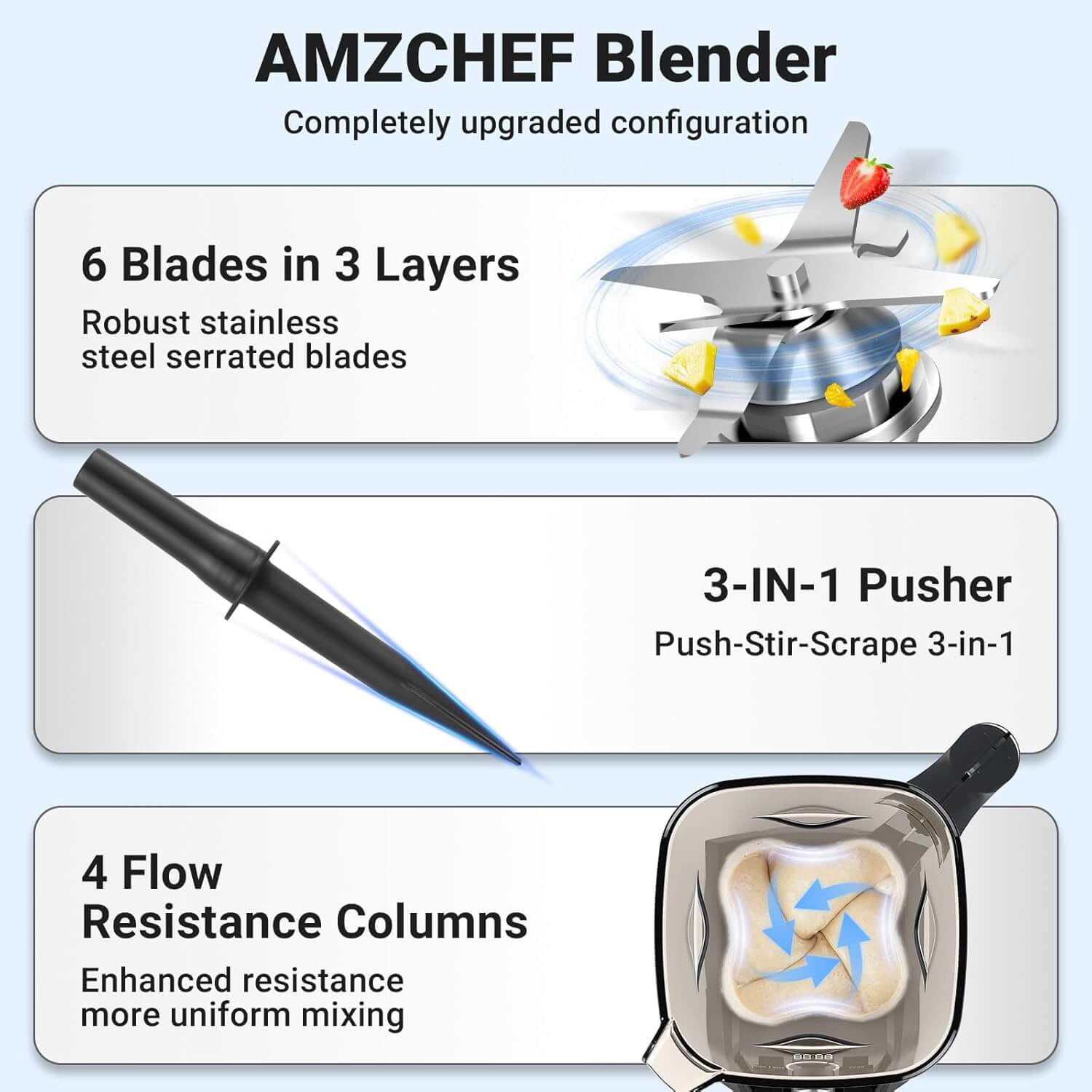 Amzchef 1200W Blenders 68 oz. Pitcher with 4 Preset Menus 