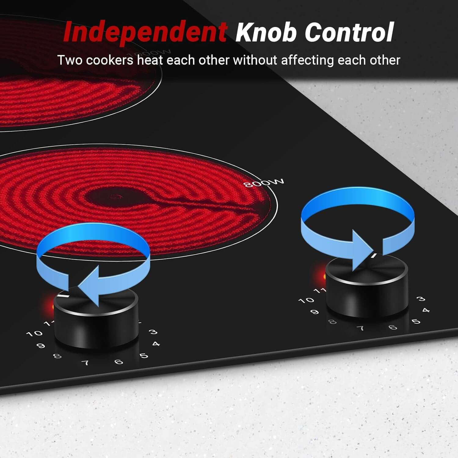 AMZCHEF 2 Burner Electric Cooktop 12 inch Knob Control 1800W