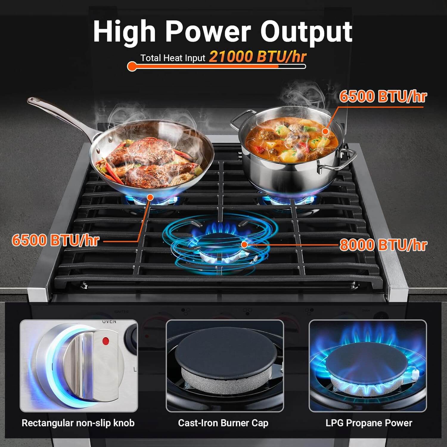 2-in-1 Gas Oven Stove with 3 Burners 1.24 Cu.Ft for RV