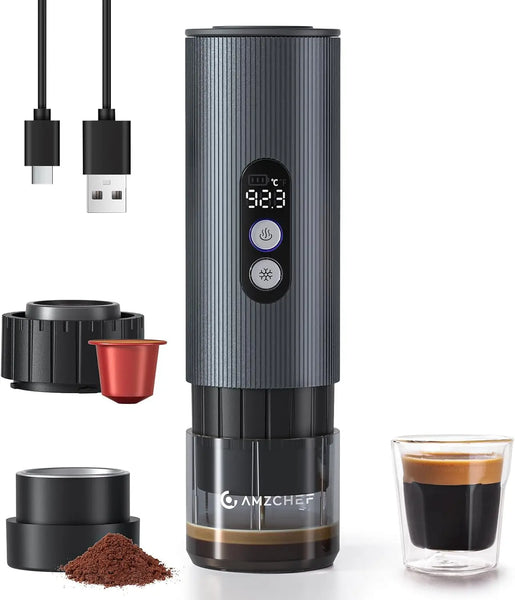 AMZCHEF Portable Coffee Maker with 9000mAh Battery for Camping, RV, Hi
