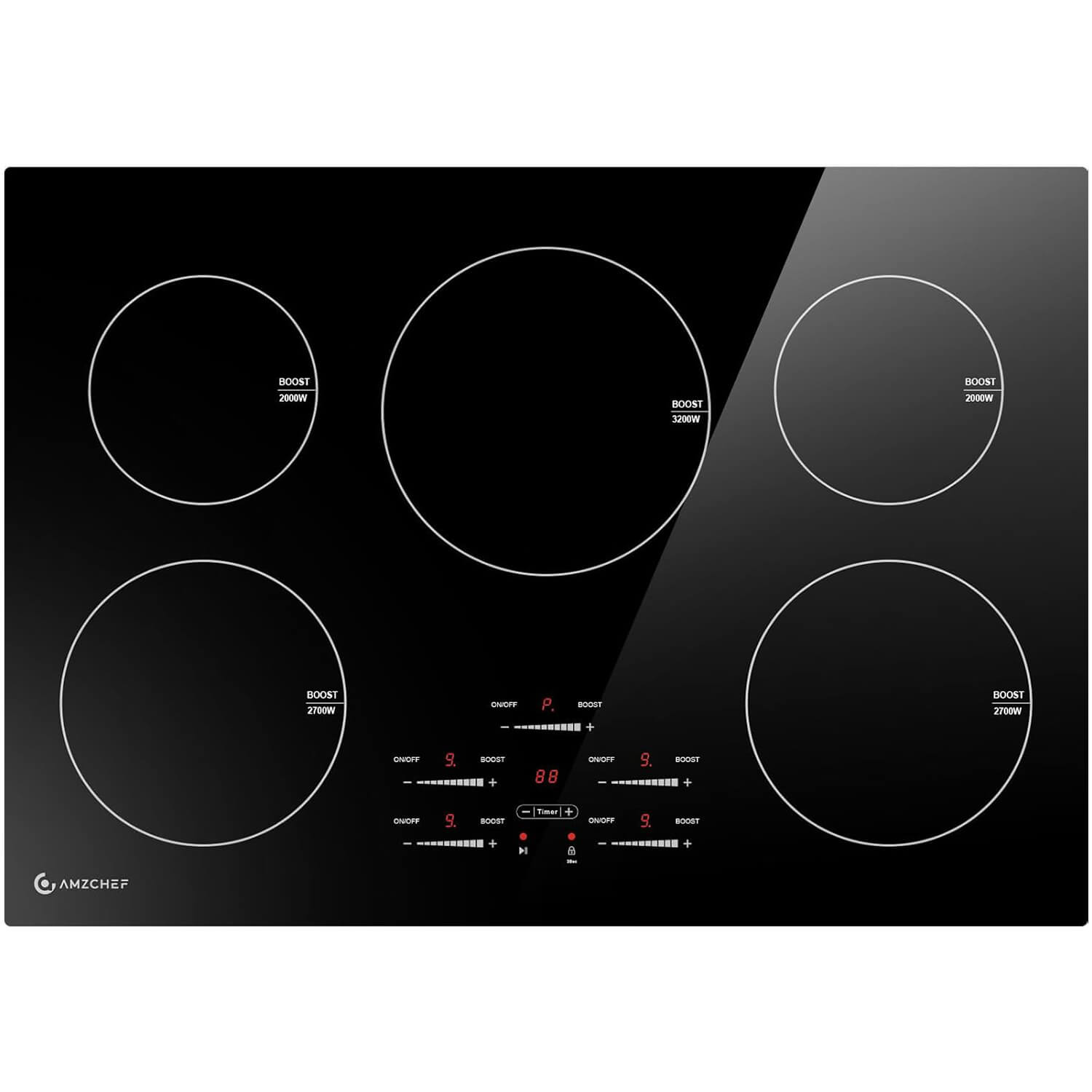 AMZCHEF Induction Cooktop with 5 BOOST Burners 30 Inch 10600W 