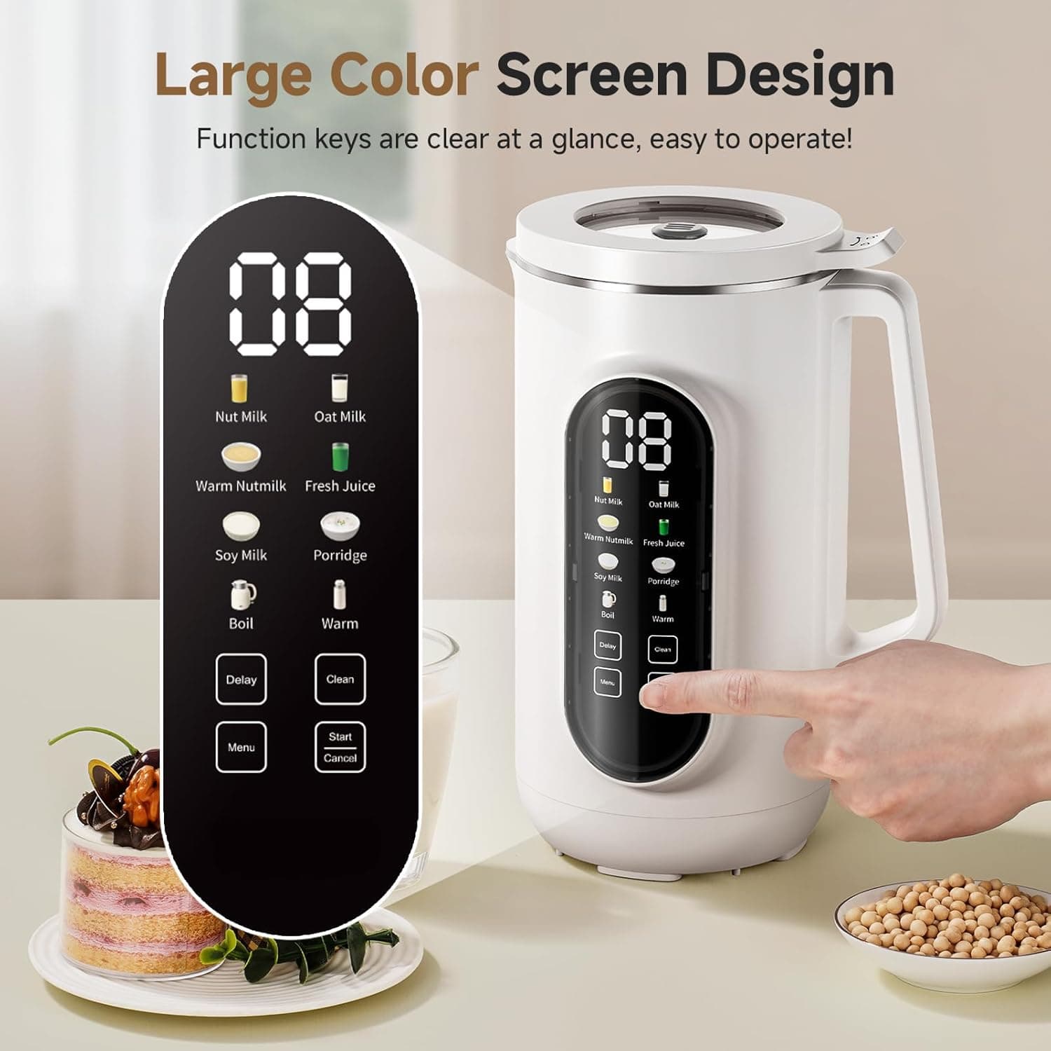 Nut milk maker with digital display and buttons