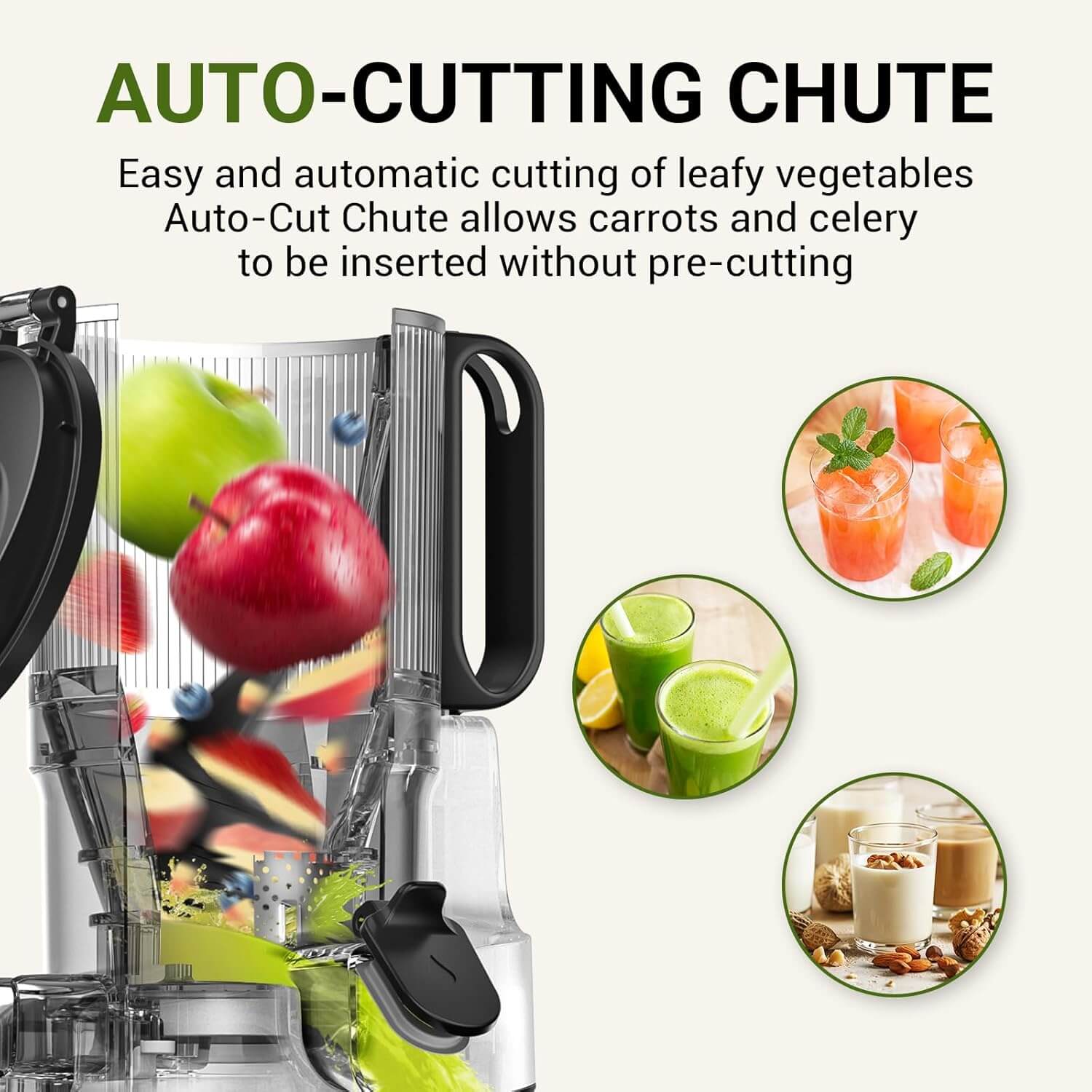 AMZCHEF Masticating Juicer 5.3-Inch Self-Feeding Green