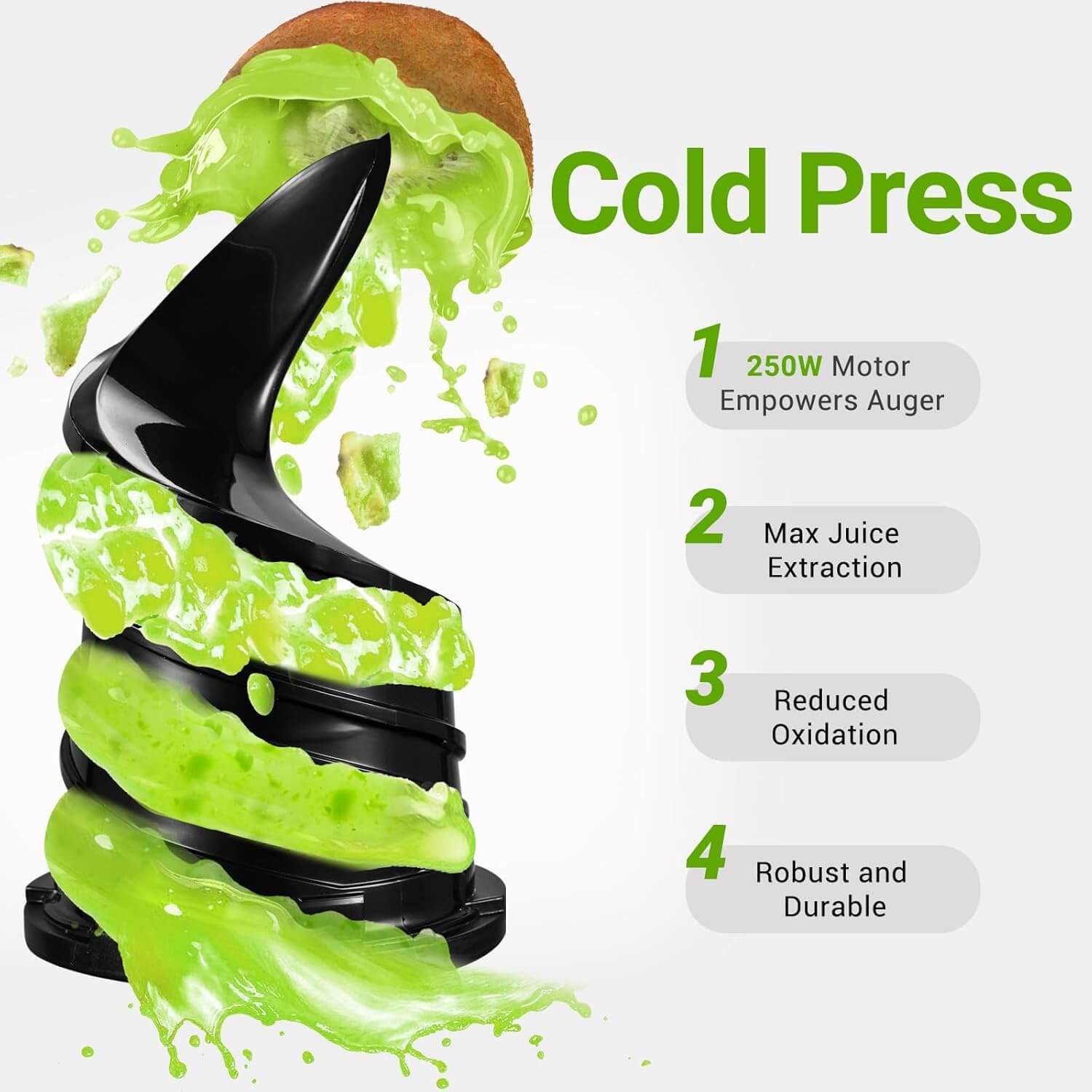 AMZCHEF Masticating Juicer 5.3-Inch Self-Feeding Green