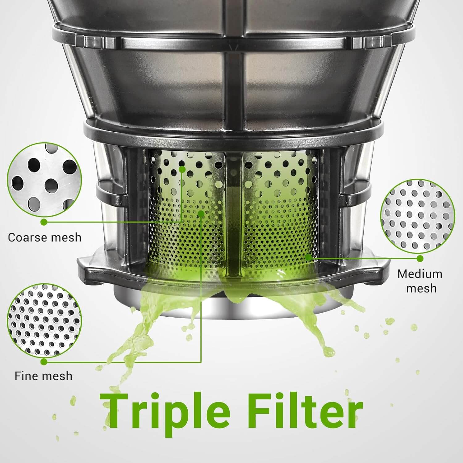 AMZCHEF Masticating Juicer 5.3-Inch Self-Feeding Green