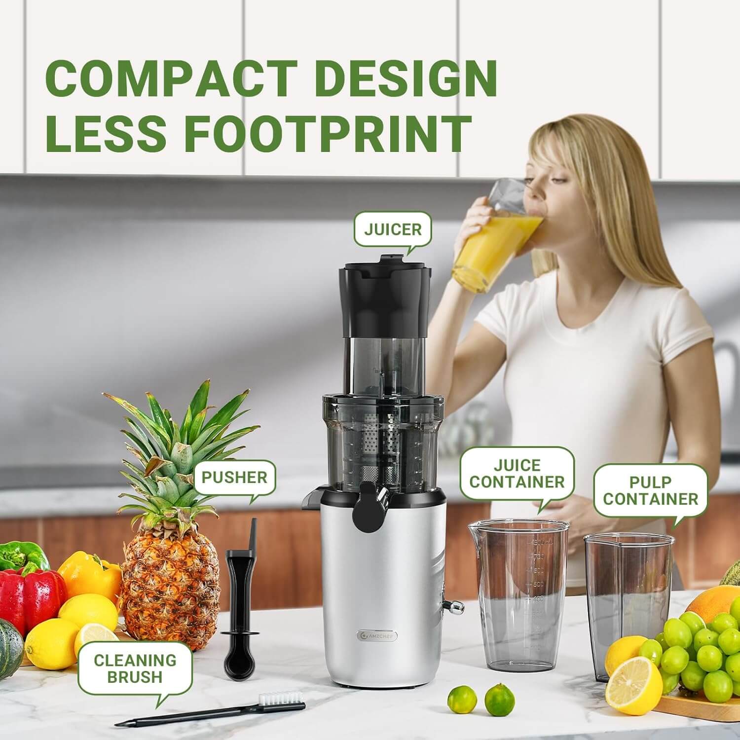 AMZCHEF Whole Fruit Juicer Machines 80MM Large Feeding Chute