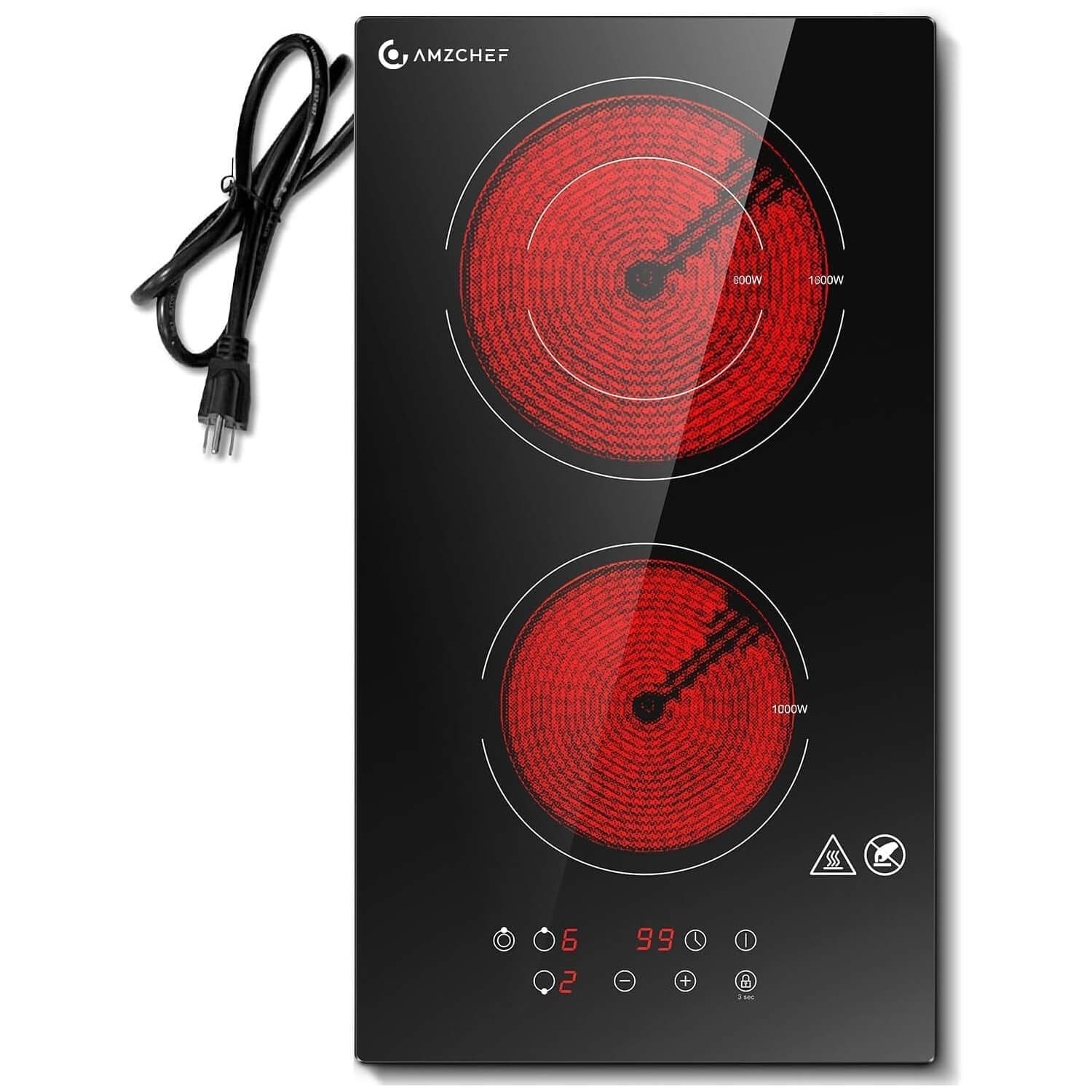 AMZCHEF 2 Burner Electric Cooktop 12 Inch 1800W