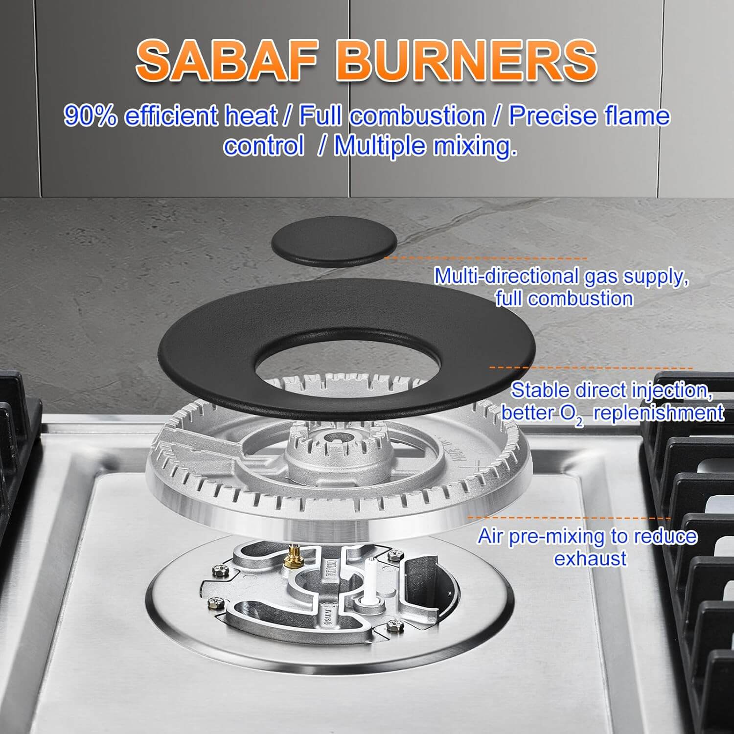 AMZCHEF 30 inch Gas Cooktop with 5 Made in Italy SABAF Power Burners