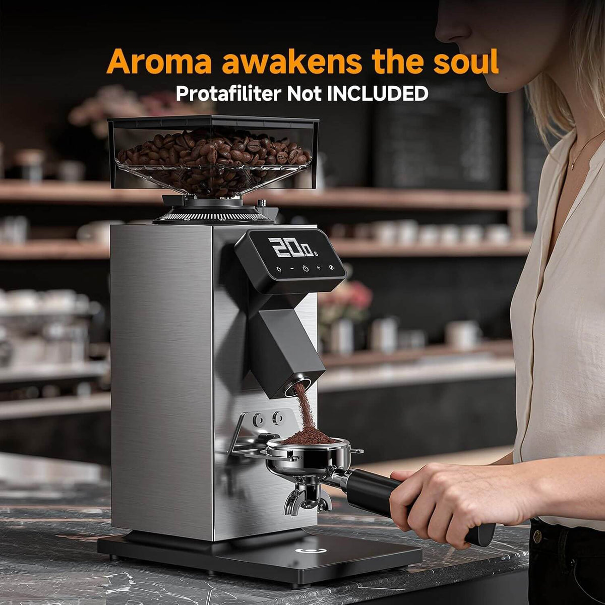 AMZCHEF 64mm Flat Burr Coffee Grinder 90 Settings