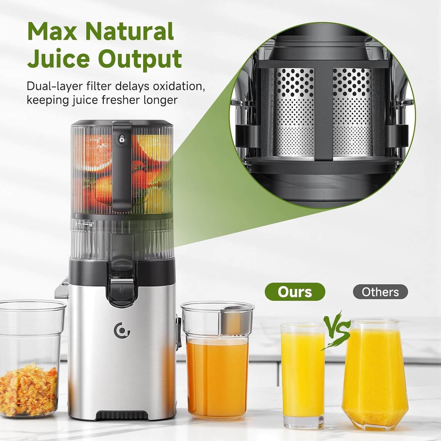 AMZCHEF Large Feed Chute Masticating Juicer