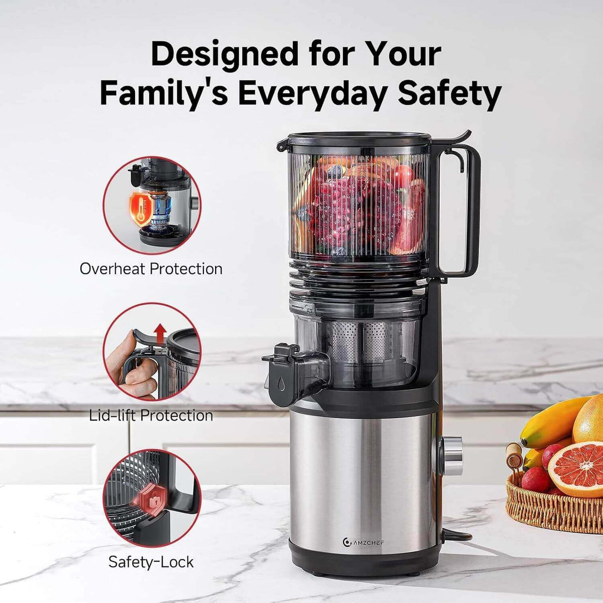 AMZCHEF Cold Press Juicer with Quiet Motor